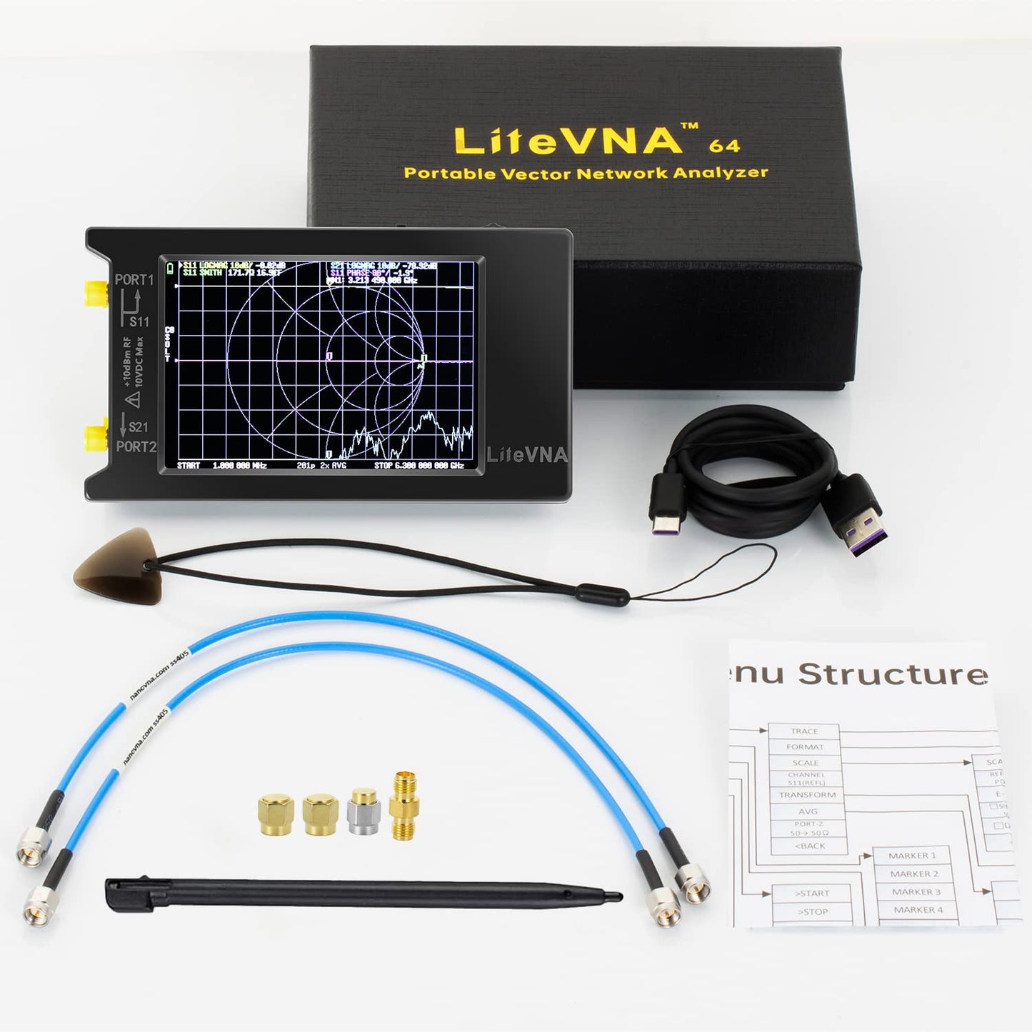 Upgraded NanoVNA Vector Network Analyzer 50kHz-6.3GHz 4 inch Antenna Analyzer with MicroSD Slot, Support Data Storage Measure S Parameters HF SWR Phase Delay Smith Chart