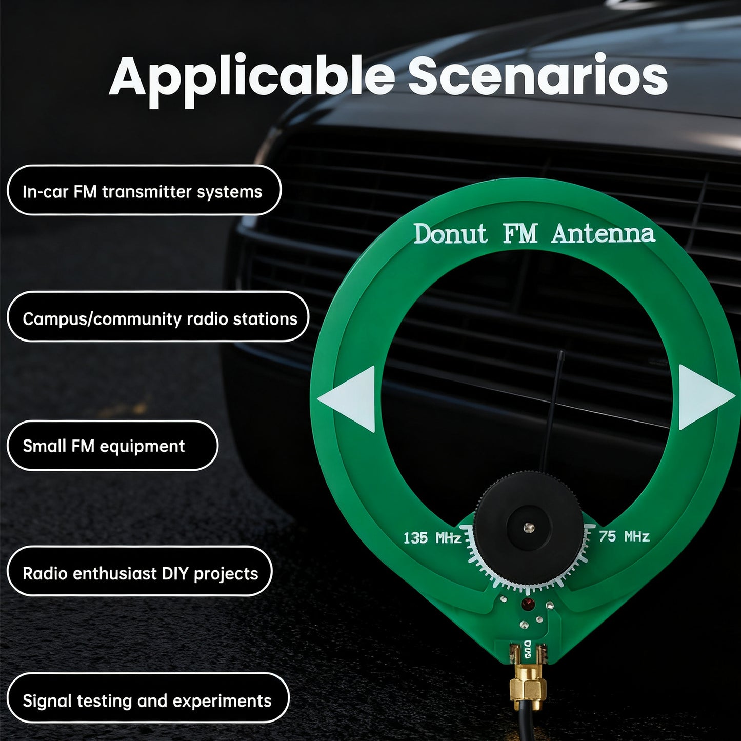 GOOZEEZOO Donut FM Mini Loop Antenna 75MHz-135MHz SMA Male Connector, 5W High Power