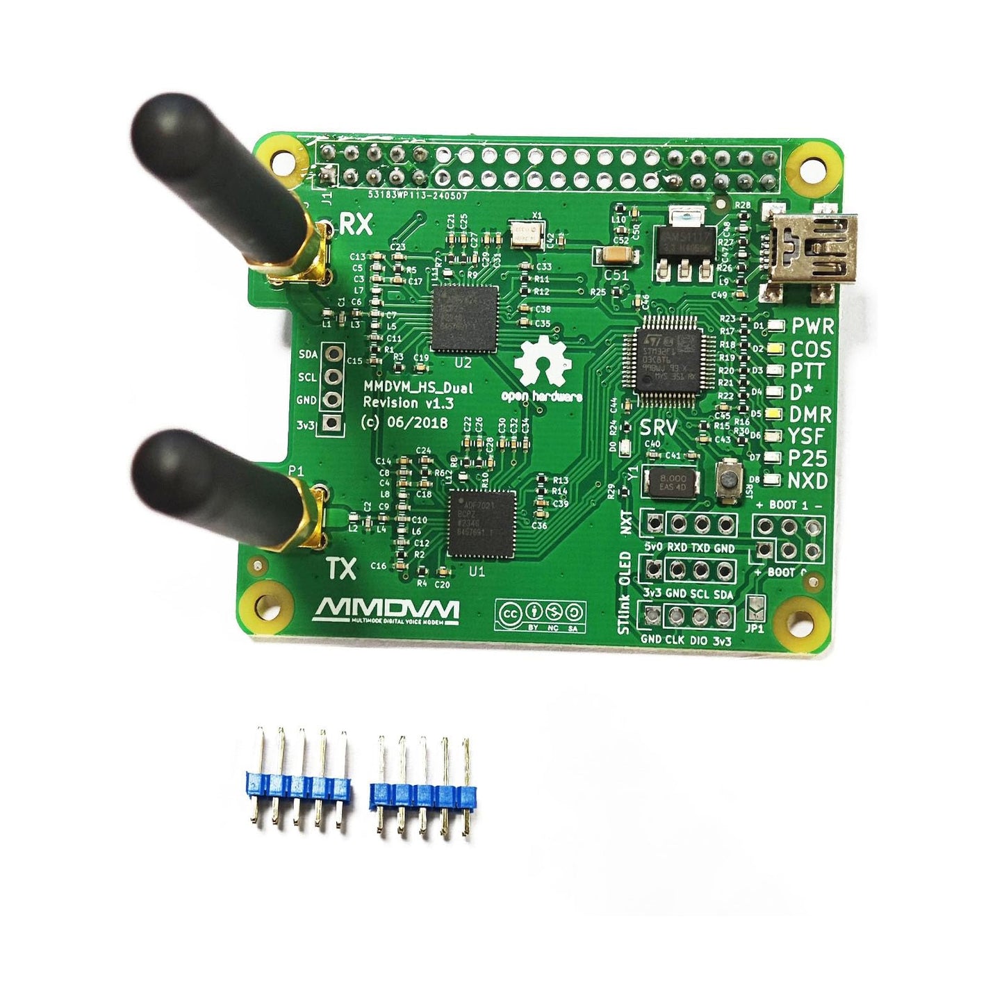 MMDVM Duplex Hotspot Module Dual Hat V1.5.2 Support P25 DMR YSF NXDN DMR Slot 1 + Slot 2 for Raspberry pi with USB Port (Without OLED)