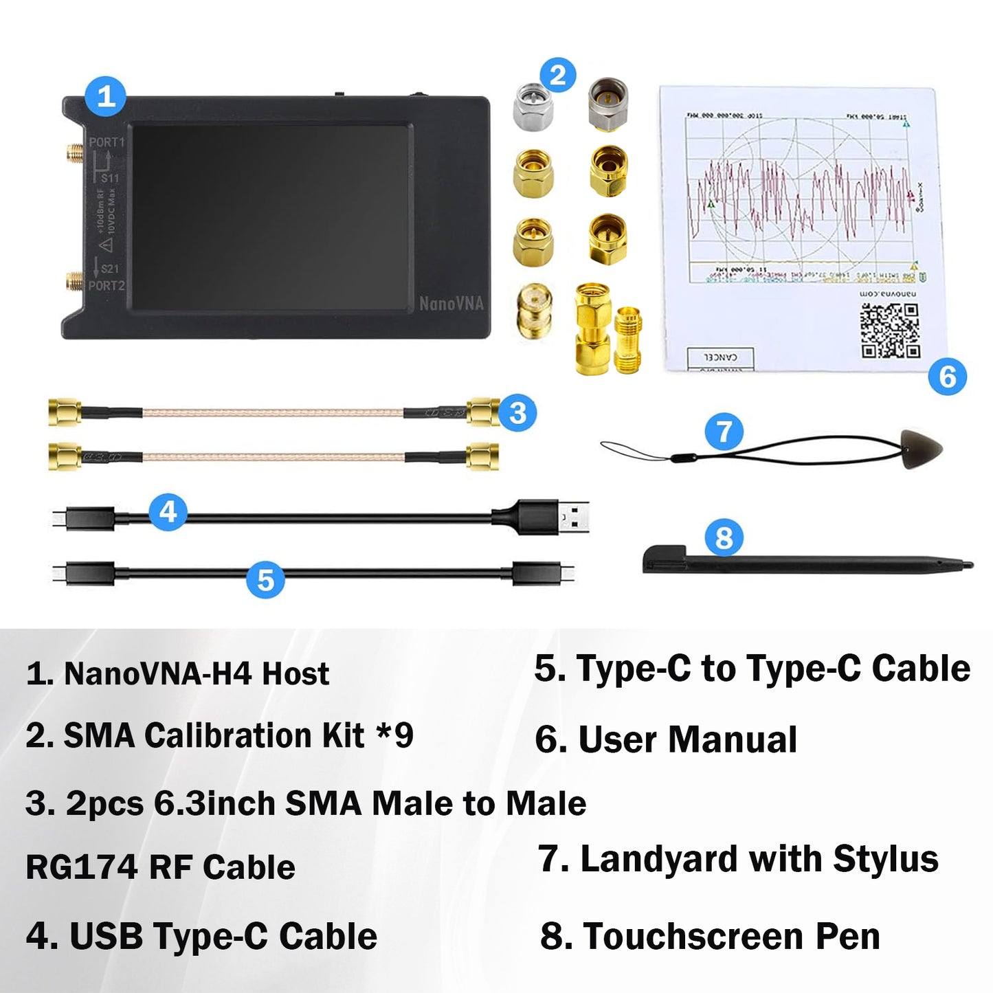 NanoVNA-H4 Vector Network Analyzer with 9 SMA Calibration, Lastest V4.3/V4.2 10KHz-1.5GHz HF VHF UHF 4" Touch Screen Antenna Analyzer Ham Radio, Measuring S Parameters, SWR, Phase, Delay, Smith Chart