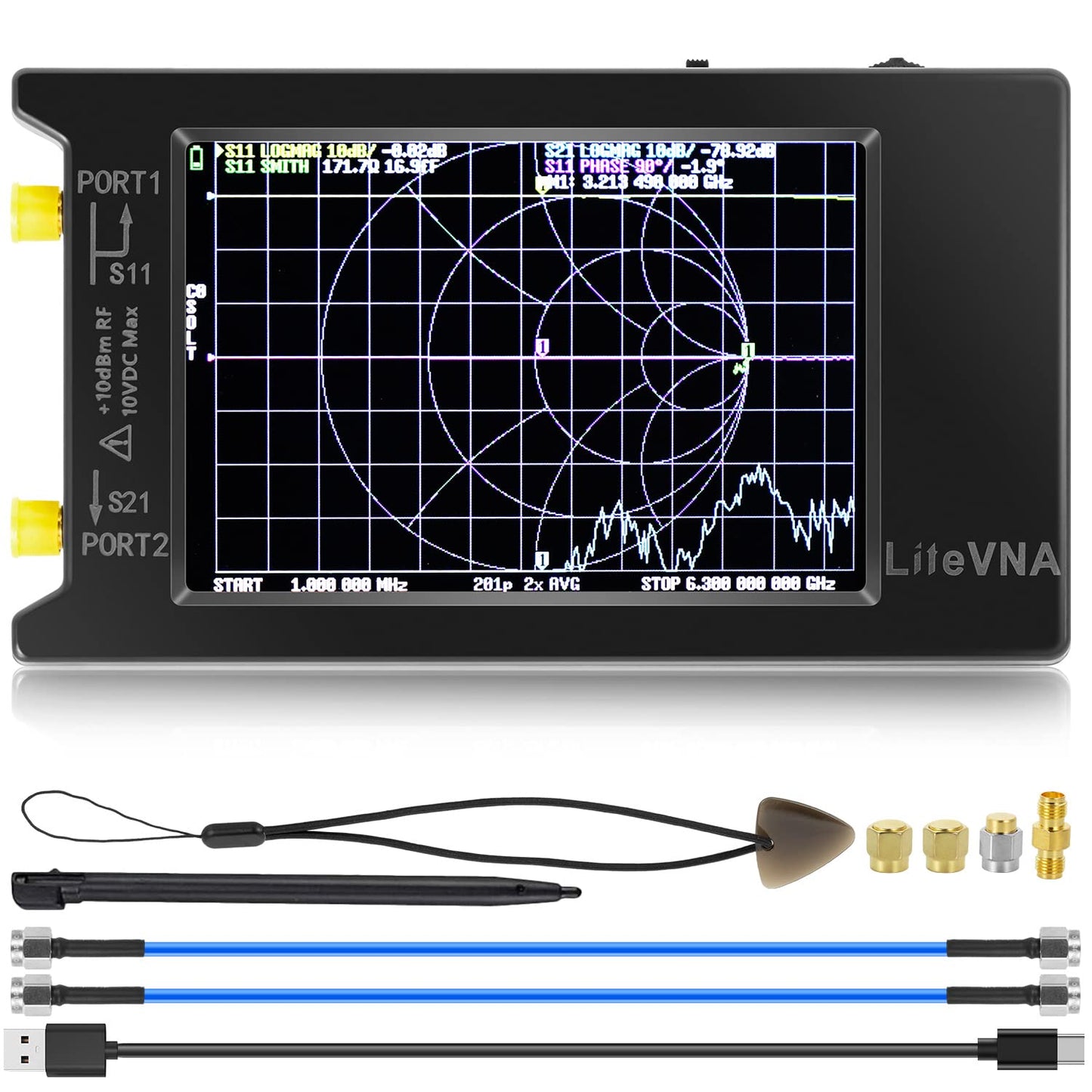 Upgraded NanoVNA Vector Network Analyzer 50kHz-6.3GHz 4 inch Antenna Analyzer with MicroSD Slot, Support Data Storage Measure S Parameters HF SWR Phase Delay Smith Chart