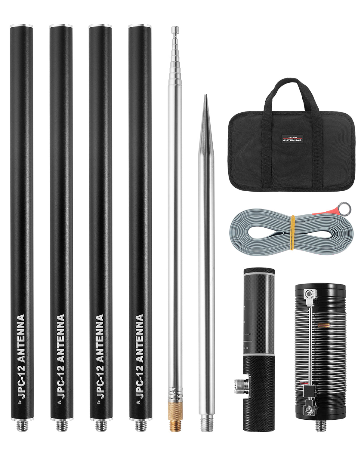 JPC-12 HF Antennas for Ham Radio 7-50MHz All Band HF Vertical Antenna with Low SWR 40m-6m 8 Bands Easy Setup for POTA/Field Day for Outdoor 4.1 Meter(13.5Ft)