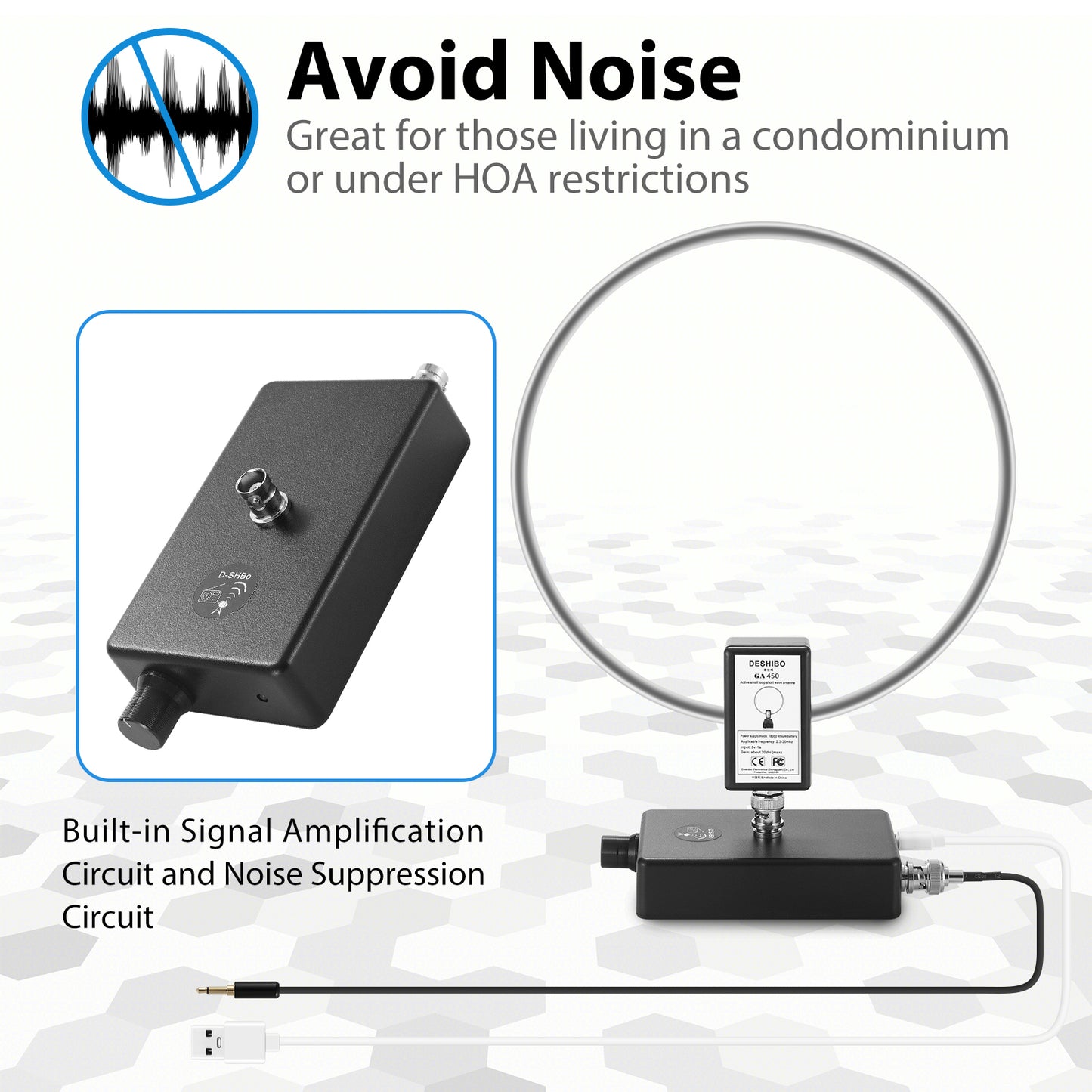 GA450 Loop Antenna, GOOZEEZOO Active Shortwave Radio Antenna with BNC Cable HF Antenna SW 2.3-30MHz MW 522-1710KHz Portable Receiving for Ham Radio