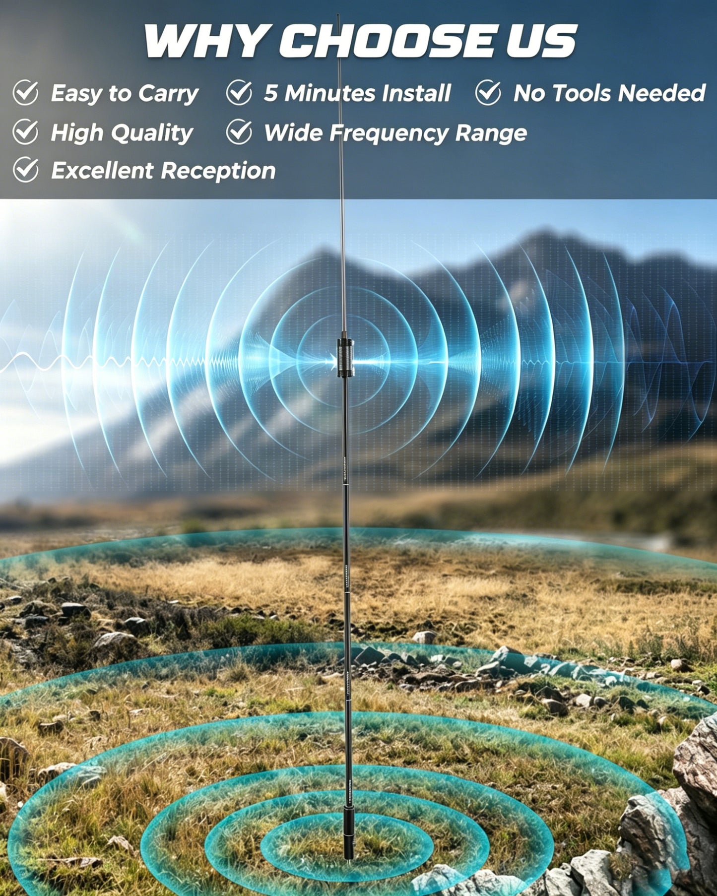 JPC-12 HF Antennas for Ham Radio 7-50MHz All Band HF Vertical Antenna with Low SWR 40m-6m 8 Bands Easy Setup for POTA/Field Day for Outdoor 4.1 Meter(13.5Ft)