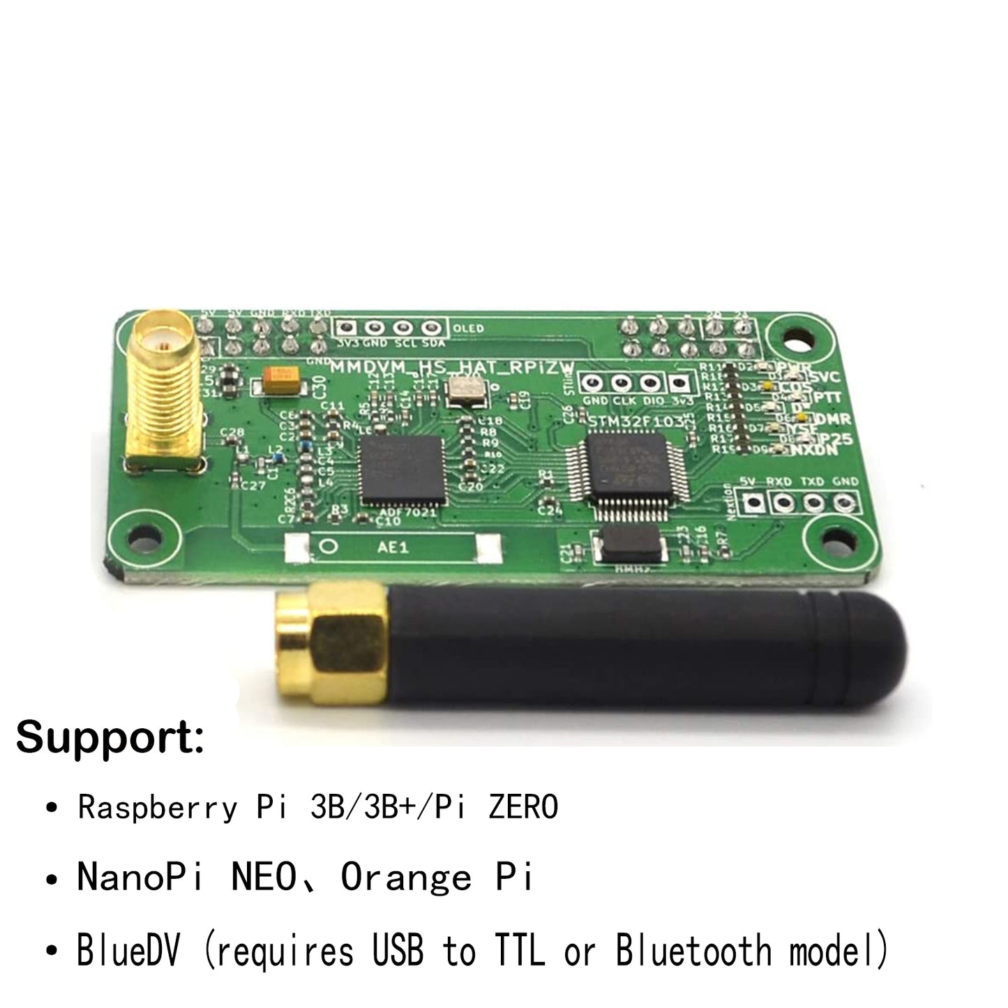 MMDVM Hotspot Board (V1.5.2) + Antenna Support UHF VHF Support P25 DMR YSF DSTAR NXDN POCSAG for Raspberry Pi-Zero W, 2W, Pi 3, 3B, 3B +, 4