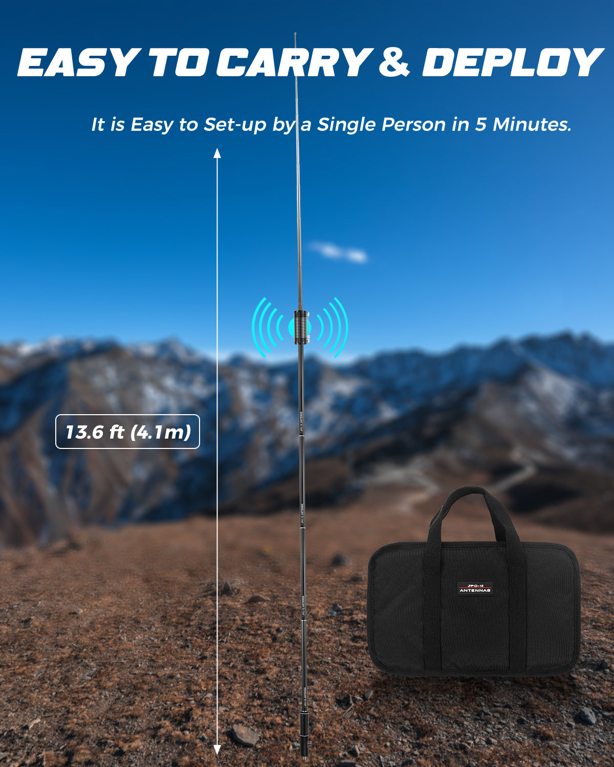 JPC-12 HF Antennas for Ham Radio 7-50MHz All Band HF Vertical Antenna with Low SWR 40m-6m 8 Bands Easy Setup for POTA/Field Day for Outdoor 4.1 Meter(13.5Ft)