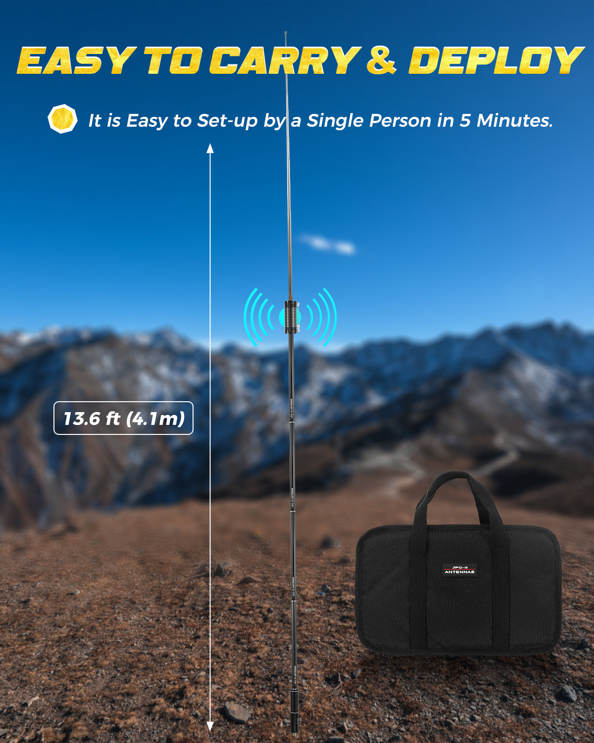 JPC-12 HF Antennas for Ham Radio with Slide Regulator 7MHz-50MHz All Band Hf Vertical Antenna 40m-6m 8 Bands for Outdoor 4.1 Meter(13.5Ft) (M10)