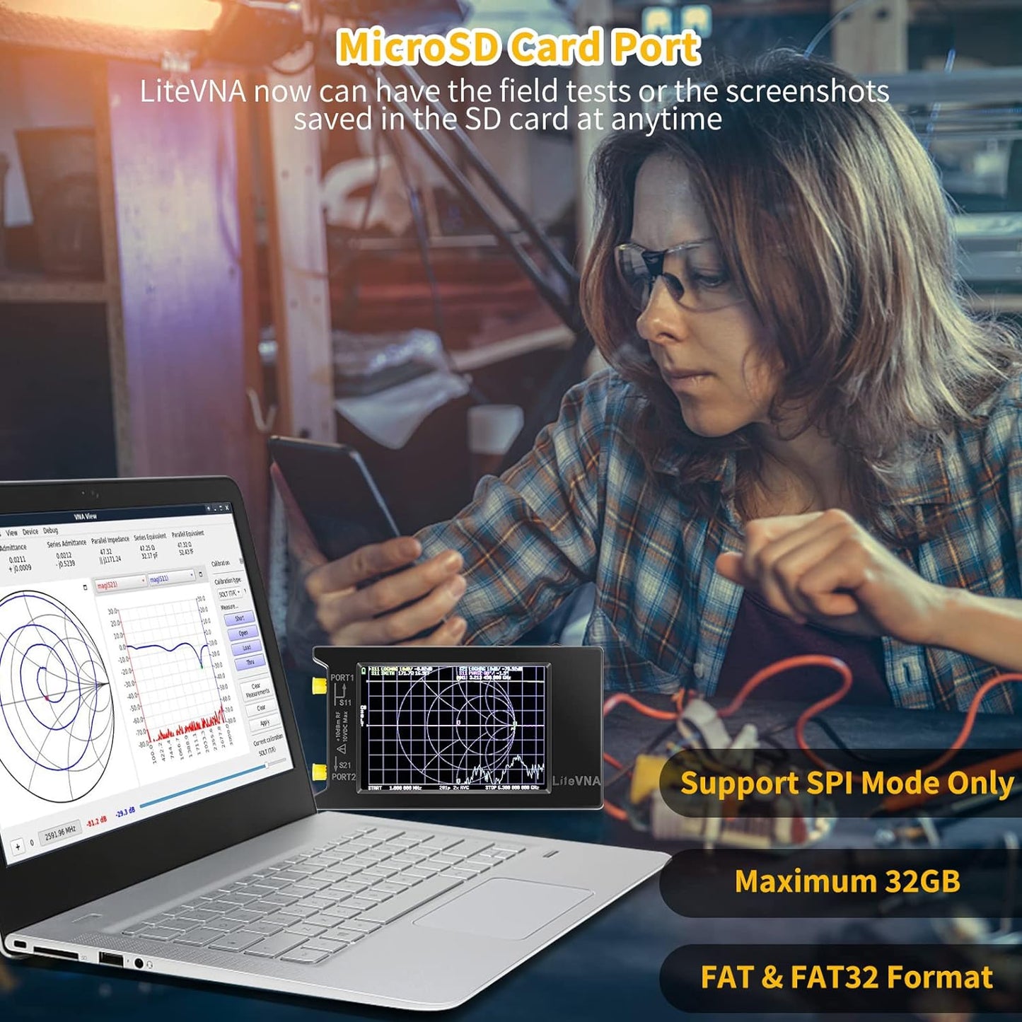 Upgraded NanoVNA Vector Network Analyzer 50kHz-6.3GHz 4 inch Antenna Analyzer with MicroSD Slot, Support Data Storage Measure S Parameters HF SWR Phase Delay Smith Chart