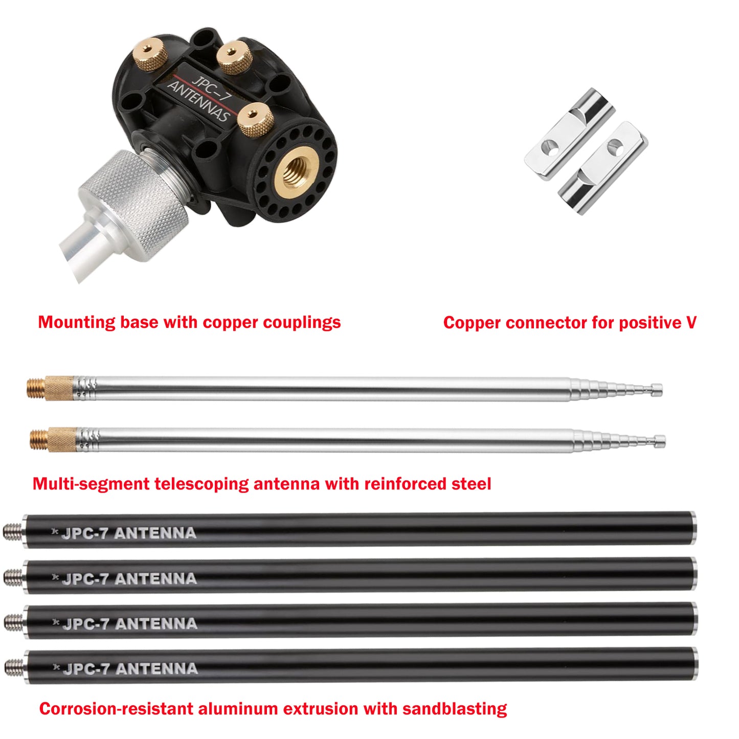 JPC-7 HF Antennas for Ham Radio with Slide Regulator 7MHz-50MHz All Band Hf Vertical Antenna 100W for Outdoor/Balcony/Trip