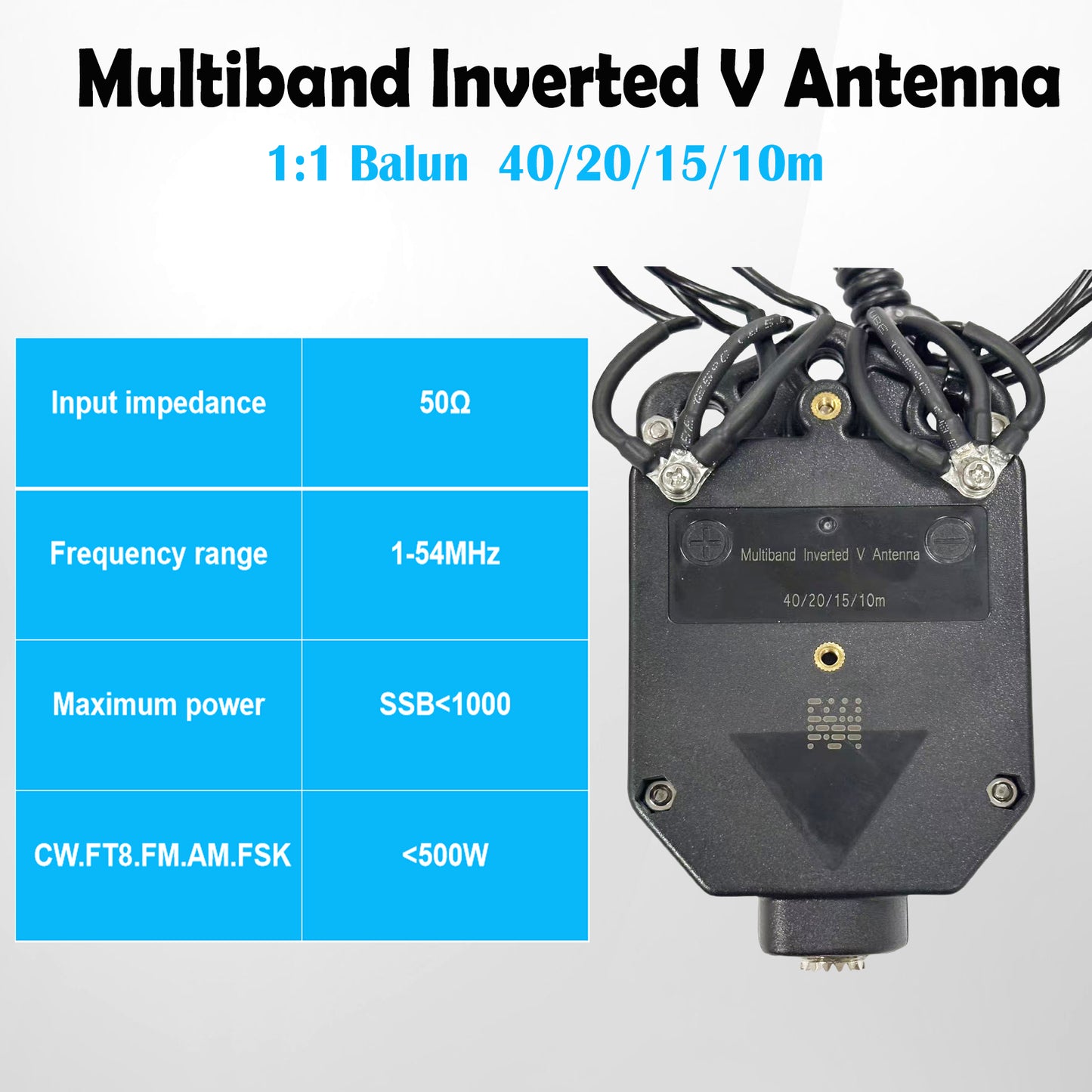GOOZEEZOO 1:1 Balun Antenna 4010 1000W Multi-band Inverted V-shaped Antenna 10m 15m 20m 40m 4 Band Long Wire Antenna (Rope Length: 30m/98.4ft)