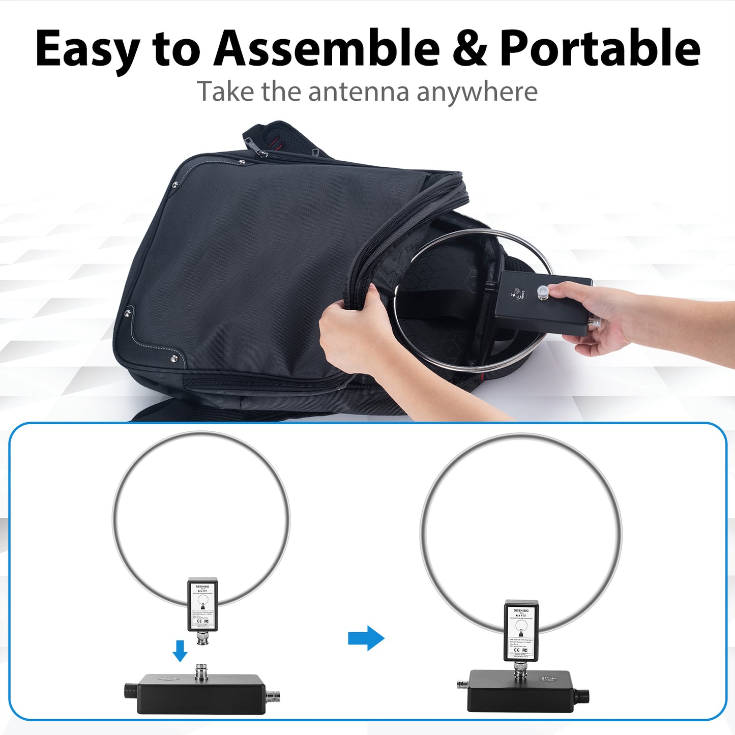 GA450 Loop Antenna, GOOZEEZOO Active Shortwave Radio Antenna with BNC Cable HF Antenna SW 2.3-30MHz MW 522-1710KHz Portable Receiving for Ham Radio
