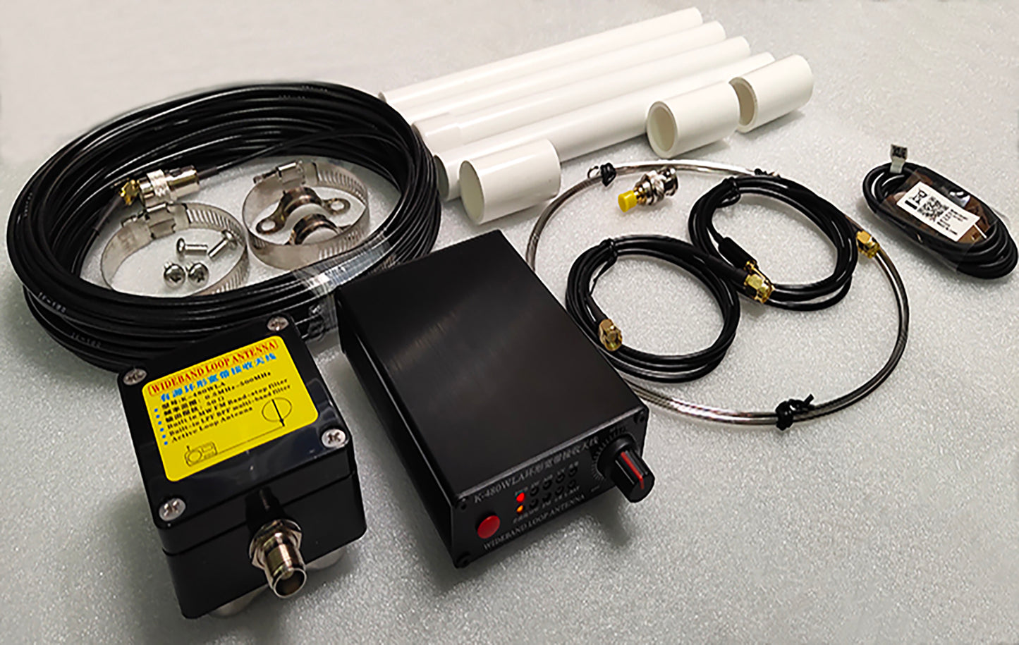 K-480WLA Portable Shortwave Radio Active Loop Antenna 0.5MHz-500MHz Full Band Radio Antenna LW/MW/SW/FM/VHF/HF/Air 6 Meters 30dBi SDR Ham Radio Antenna with 1800mAh Battery（Built-in Filter）