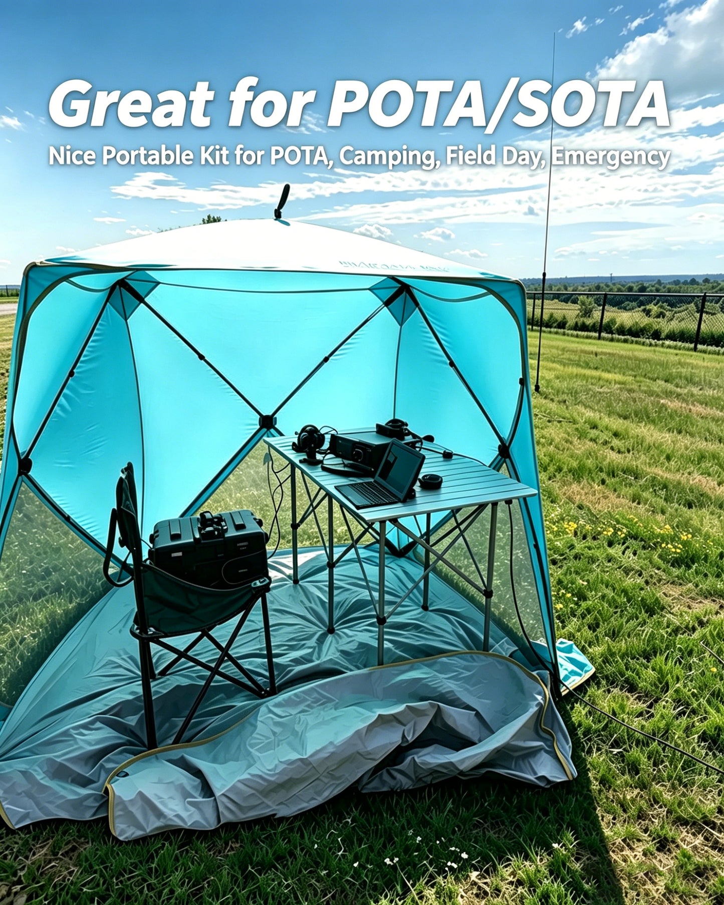 JPC-12 HF Antennas for Ham Radio 7-50MHz All Band HF Vertical Antenna with Low SWR 40m-6m 8 Bands Easy Setup for POTA/Field Day for Outdoor 4.1 Meter(13.5Ft)