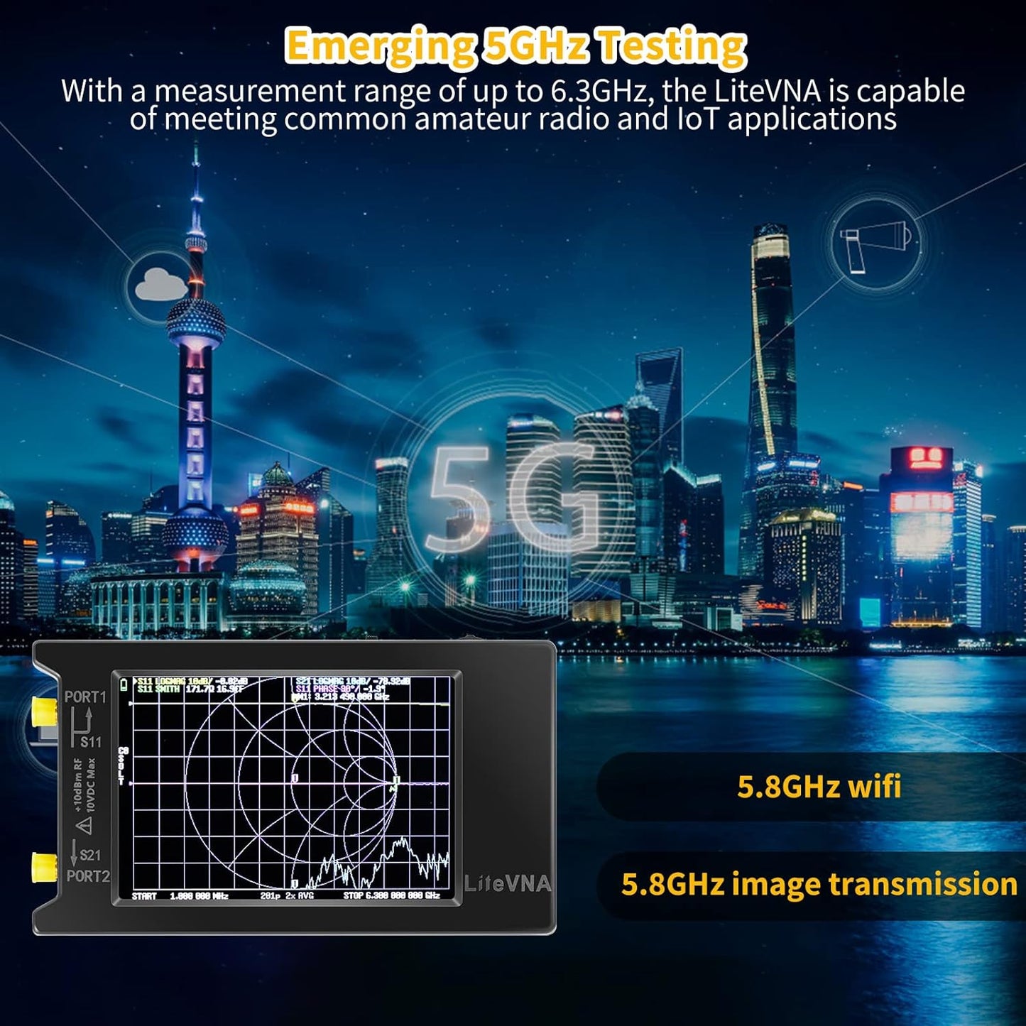 Upgraded NanoVNA Vector Network Analyzer 50kHz-6.3GHz 4 inch Antenna Analyzer with MicroSD Slot, Support Data Storage Measure S Parameters HF SWR Phase Delay Smith Chart