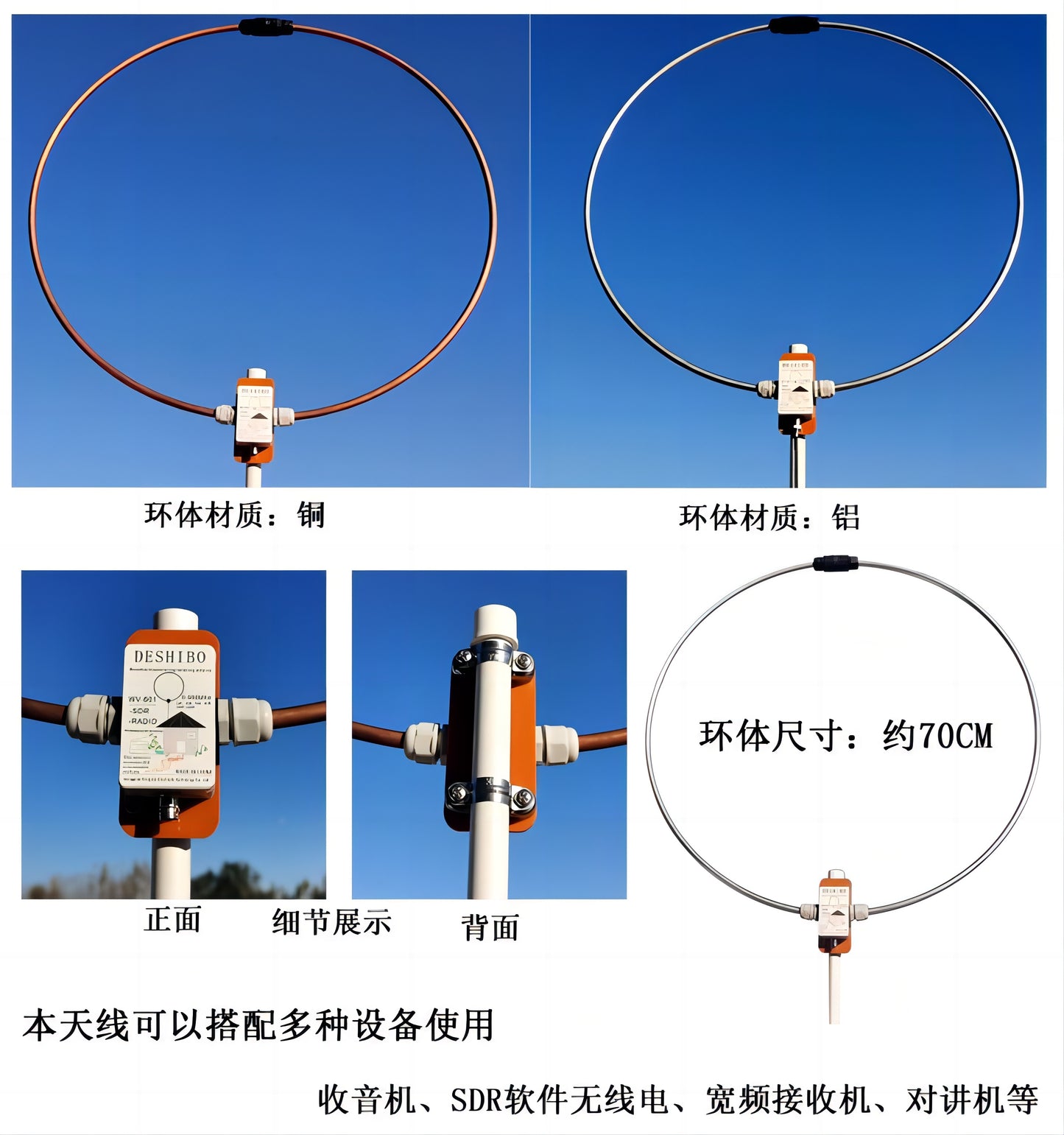 WV-601 Portable Shortwave Radio Loop Antenna 10KHz-999MHz All Band Radio Antenna LW/MW/SW/FM/AIR/VHF/UHF 20W Passive Receiving Antenna