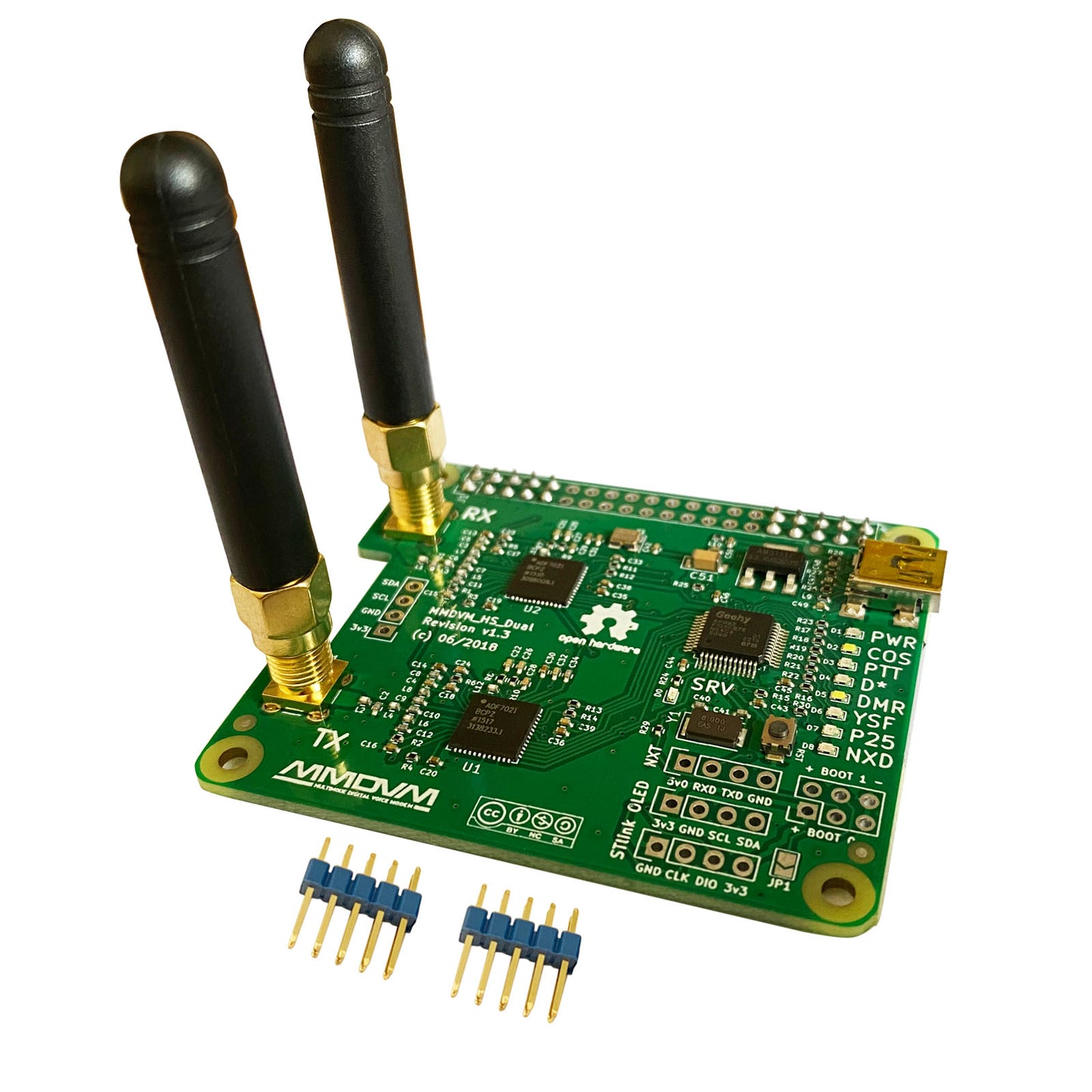 MMDVM Duplex Hotspot Module Dual Hat V1.5.2 Support P25 DMR YSF NXDN DMR Slot 1 + Slot 2 for Raspberry pi with USB Port (Without OLED)