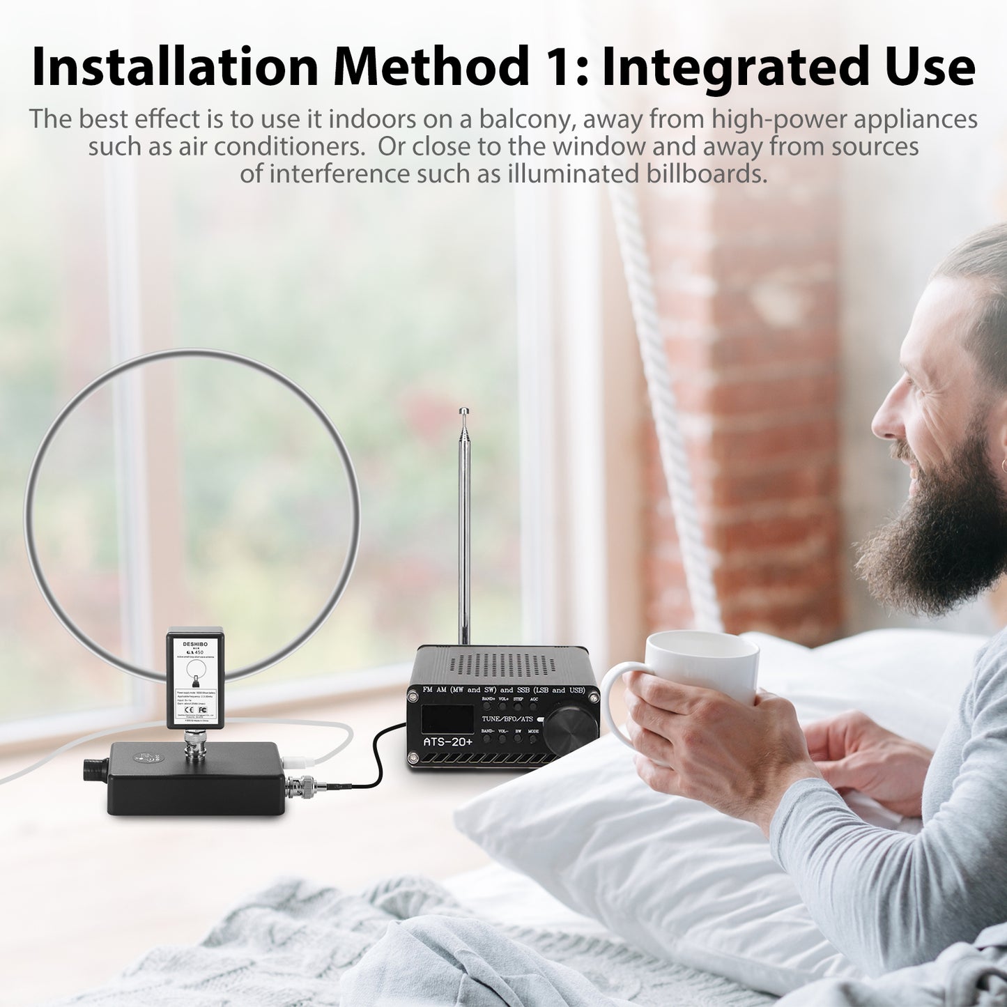GA450 Loop Antenna, GOOZEEZOO Active Shortwave Radio Antenna with BNC Cable HF Antenna SW 2.3-30MHz MW 522-1710KHz Portable Receiving for Ham Radio