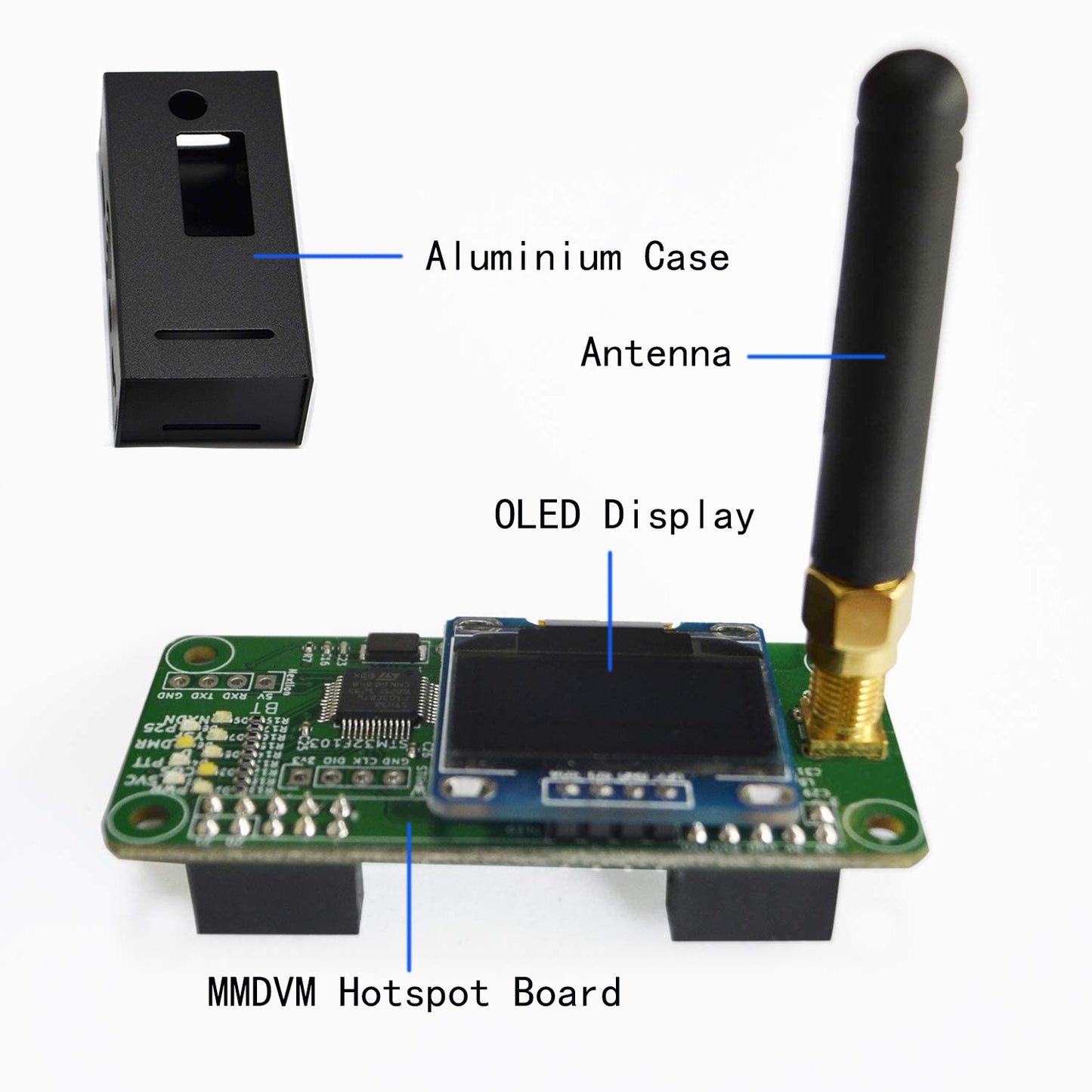 MMDVM Hotspot Board (V1.5.2) + Antenna + OLED Display Aluminium Case MMDVM Pi Hat for Raspbery Pi 3 4 3B 3B+ Zero W Zero 2W Digital Hotspot Ham Radio(Raspberry pi not Included)