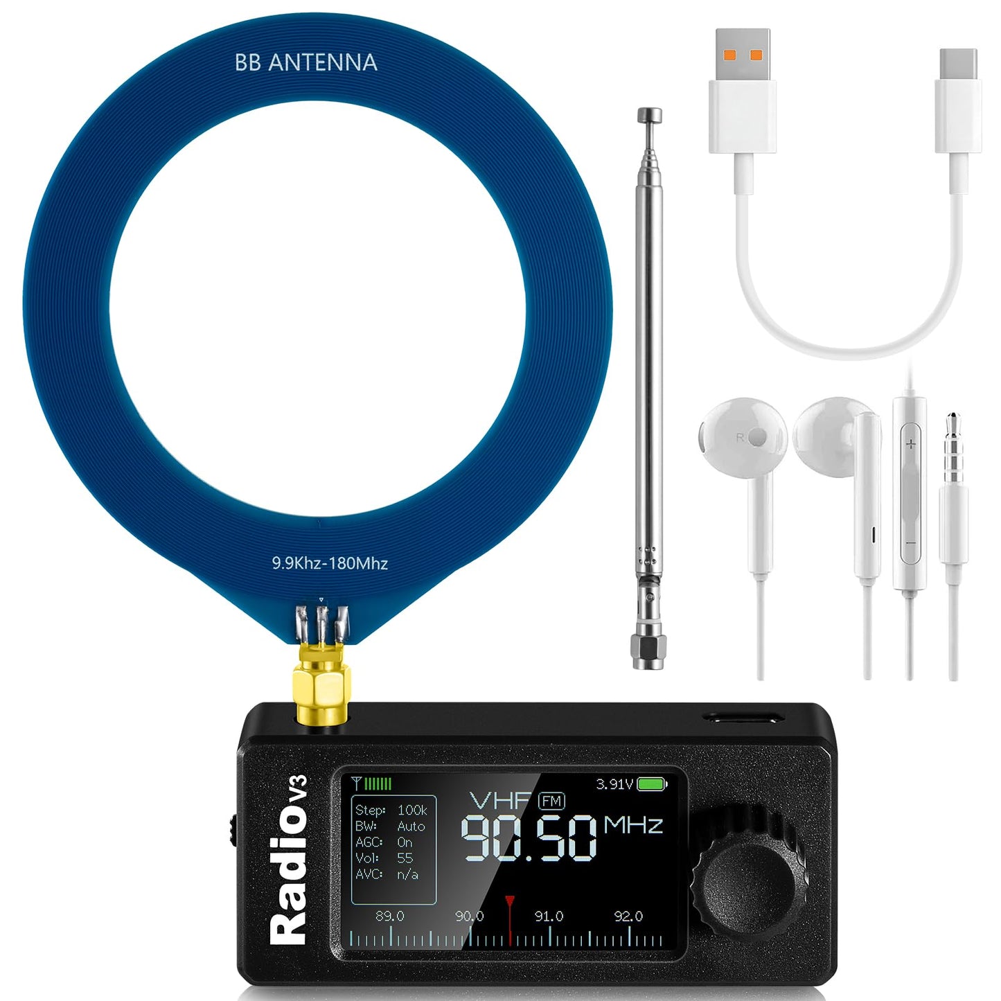 GOOZEEZOO Si4732-ESP32 V3 Mini Radio Pocket Shortwave Radio Receiver | Mode: AM/FM/LSB/USB Band: HF SW MW VHF All Band Radio Receiver | 800mAh Battery for Outdoor Adventures, Travel, and Daily Use （with Earphone)