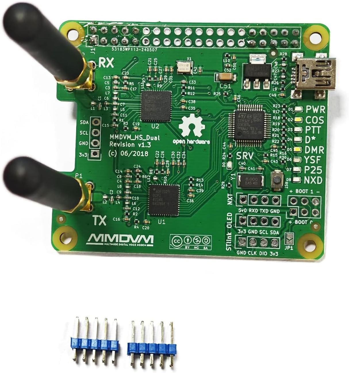 MMDVM Duplex Hotspot Module Dual Hat with V1.47 Support P25 DMR YSF NXDN DMR Slot 1 + Slot 2 for Raspberry pi (Without OLED)