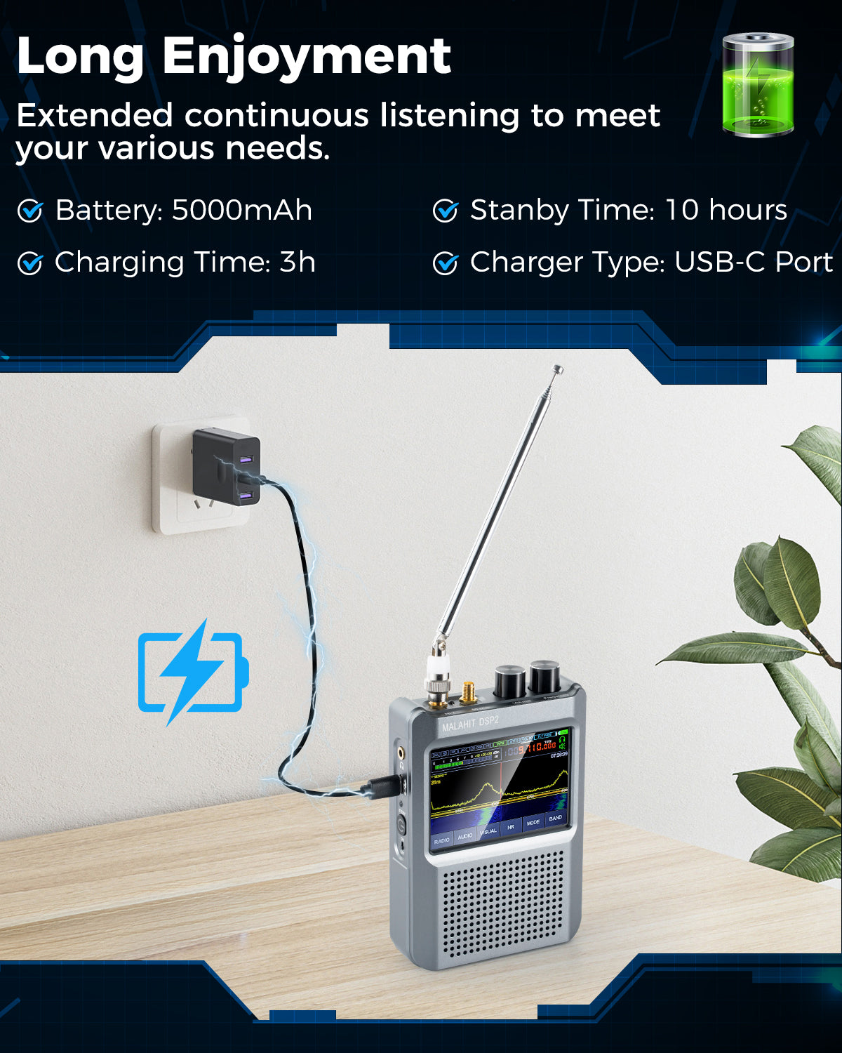 Latest V2.4 Malachite DSP2 SDR Radio Receiver, GOOZEEZOO Shortwave Radio Receiver 10kHz-380MHz & 404MHz-2GHz AM SSB DSB CW NFM WFM Air FT8,RTTY Decoder Function Noise Reduction with 5000mAh Battery