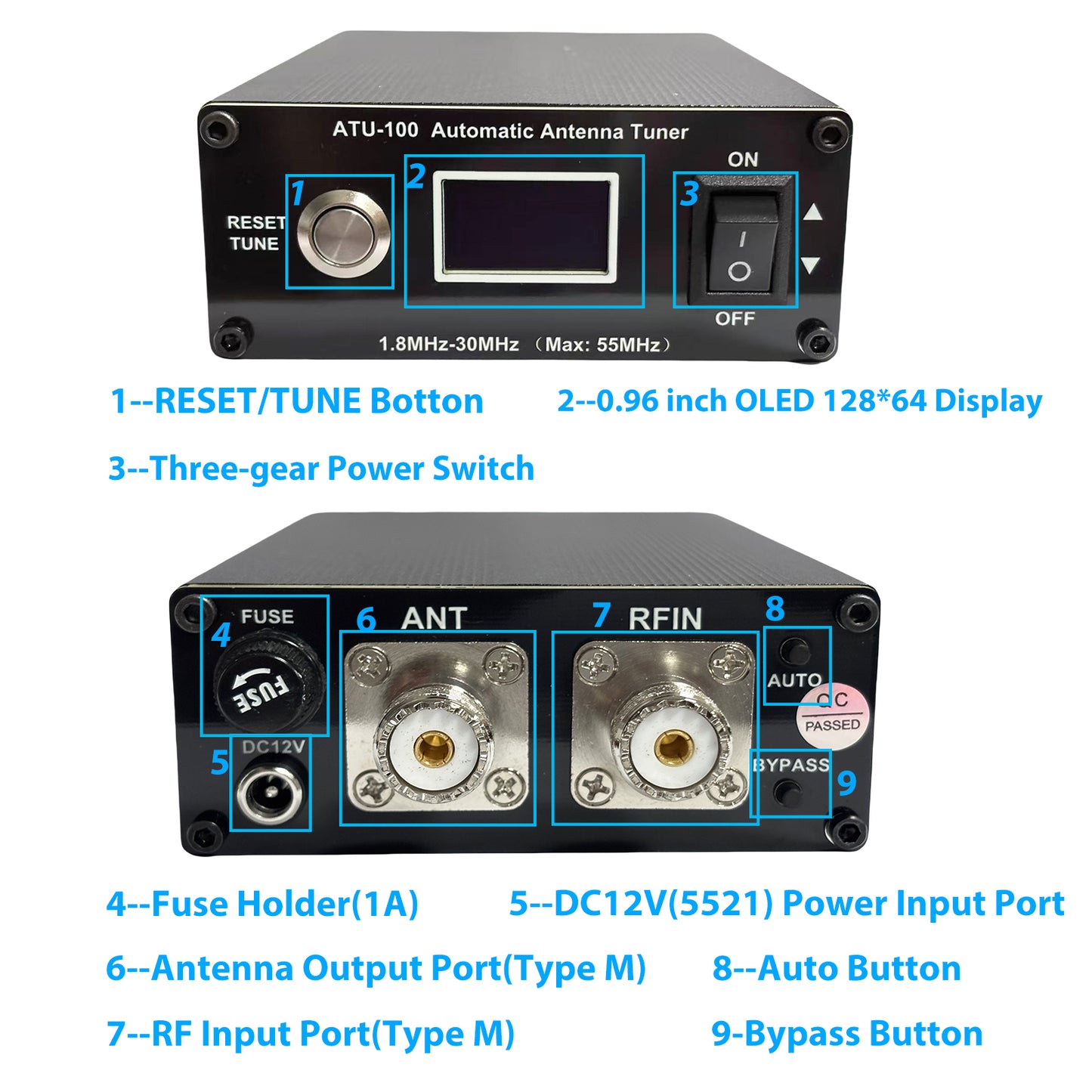 GOOZEEZOO V3.2 ATU-100 EXT Automatic Antenna Tuner for Ham Radio – 1.8-55MHz, Low SWR Tuner, Impedance Matching, Compact Design, Works with Amateur Radio Equipment, Ideal for POTA/SOTA/DX