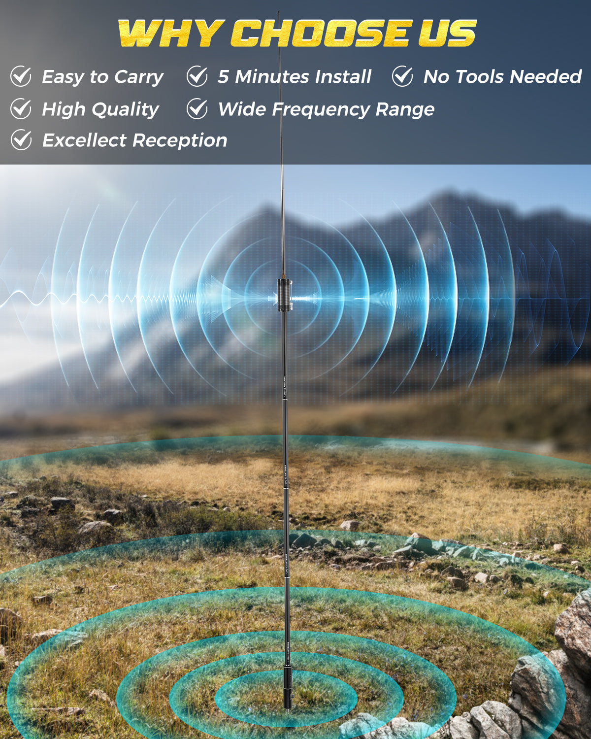 JPC-12 HF Antennas for Ham Radio with Slide Regulator 7MHz-50MHz All Band Hf Vertical Antenna 40m-6m 8 Bands for Outdoor 4.1 Meter(13.5Ft) (M10)