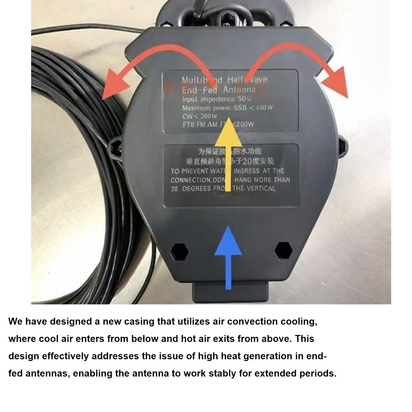 JYR8010-400W End Fed Half Wave Antenna, 400W Shortwave Radio Antenna 8 Band 10m 12m 15m 17m 20m 30m 40m 80m Long Wire Antenna, 1:64 Balun No Tuning