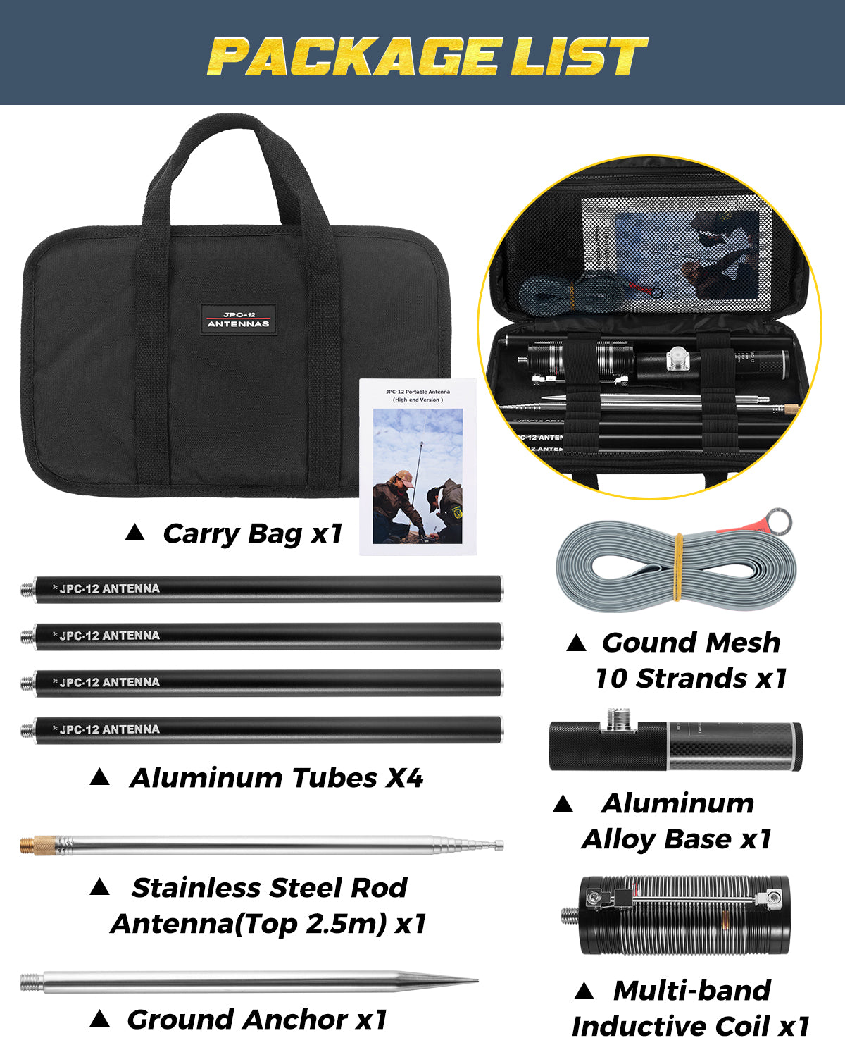 JPC-12 HF Antennas for Ham Radio with Slide Regulator 7MHz-50MHz All Band Hf Vertical Antenna 40m-6m 8 Bands for Outdoor 4.1 Meter(13.5Ft) (M10)