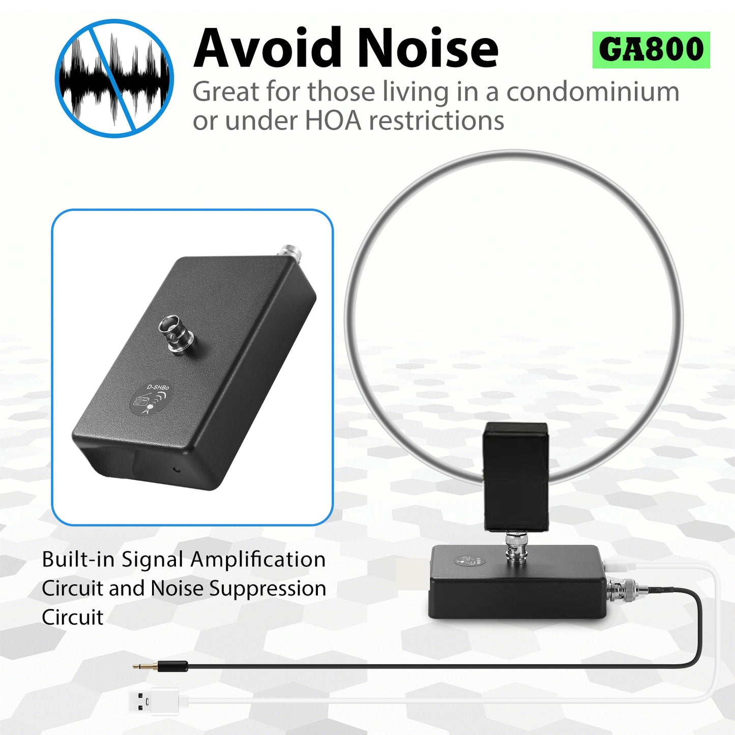 GA800 Loop Antenna, GOOZEEZOO Active Shortwave Radio Antenna with BNC Cable 10KHz-159MHz Portable Receiving HF Antenna for Ham Radio(Free of Tuning)