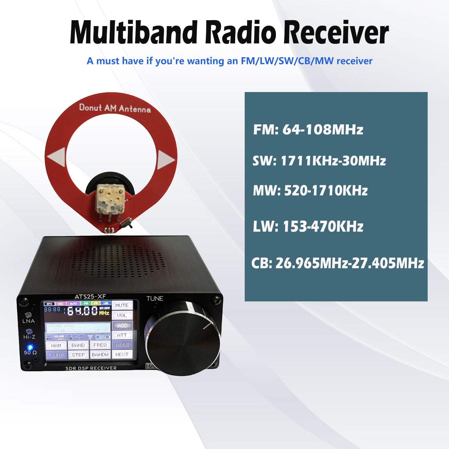 GOOZEEZOO 2025 Si4732-A10 ATS25-XF V4.2 Portable Shortwave Radio Receiver Adds CW, FT8, RTTY, PSK, Hell Decoding Function WiFi Function FM LW AM SSB RDS Full Band Radio Receiver with 2pcs Donut Antenna