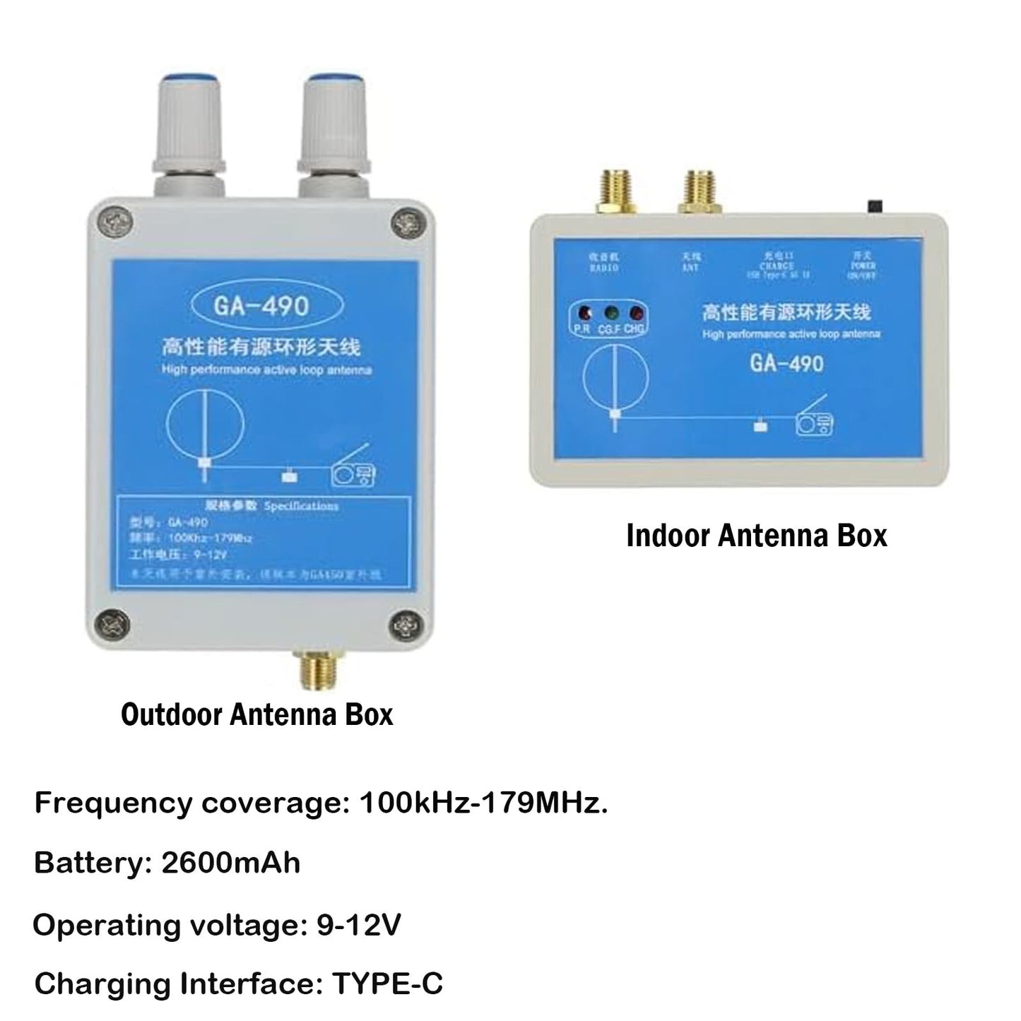 GOOZEEZOO GA490 DESHIBO Portable Active Loop Antenna 100kHz-179MHz MW/SW/Air Shortwave Radio Antenna Suitable for Desheng/Sangean/Malachite/TEF6686 Radio with 2600mAh battery