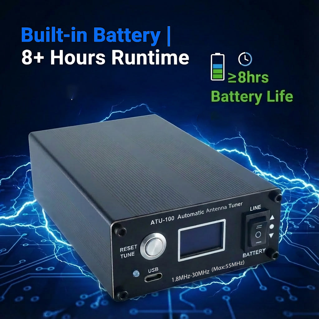 ATU-100 EXT Antenna Tuner for Ham Radio, GOOZEEZOO V3.2 1.8-55MHz Automatic Antenna Tuner for Ham Radio Enthusiasts, Low SWR on All Bands Great for POTA/SOTA/DX (5000mAh Battery)