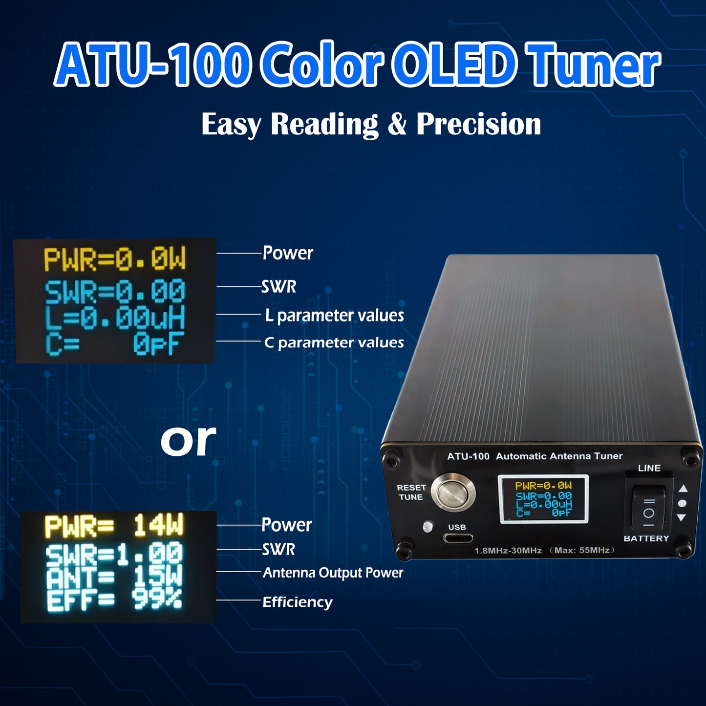 ATU-100 EXT Antenna Tuner for Ham Radio, GOOZEEZOO V3.2 1.8-55MHz Automatic Antenna Tuner for Ham Radio Enthusiasts, Low SWR on All Bands Great for POTA/SOTA/DX (5000mAh Battery)