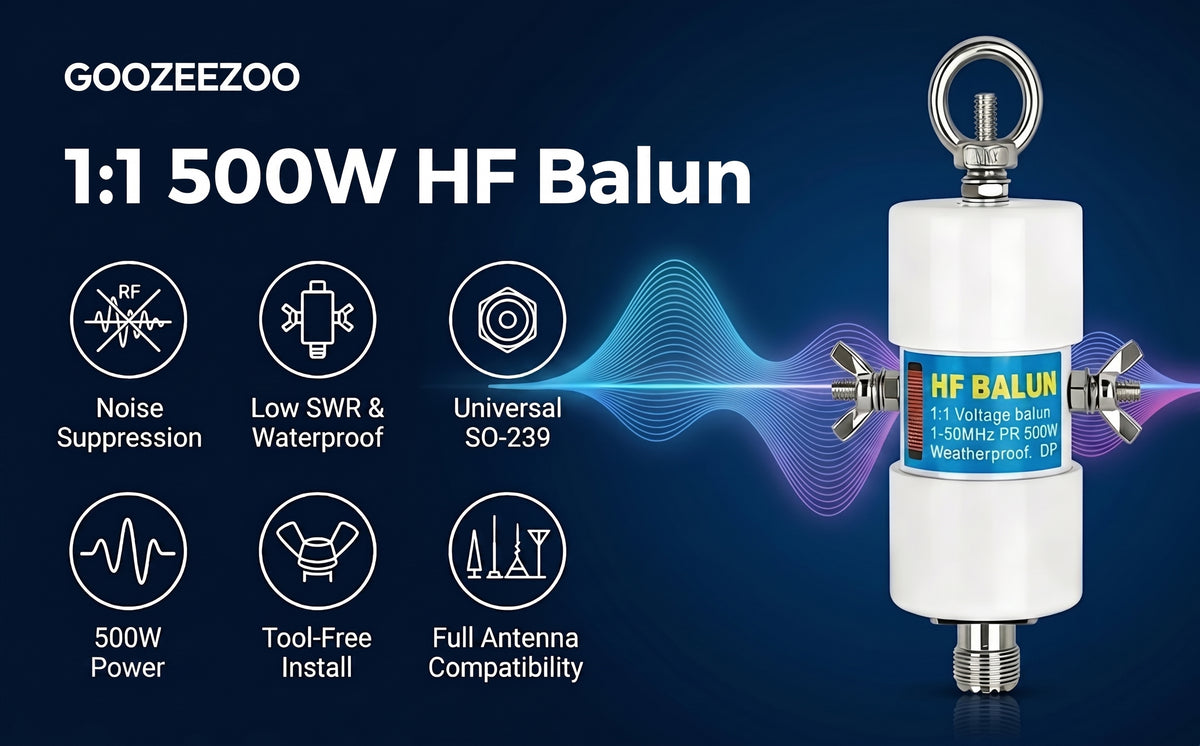 1:1 Voltage Balun Antenna, 500W HF Band (1-50MHz) Ham Radio Balun for Dipole Antenna - Weatherproof Design with UHF Female (SO-239) Connector, Antenna Signal Converter