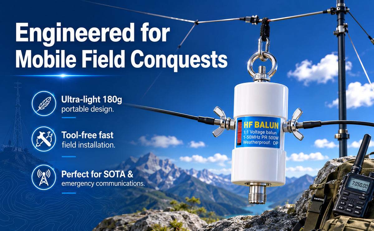 1:1 Voltage Balun Antenna, 500W HF Band (1-50MHz) Ham Radio Balun for Dipole Antenna - Weatherproof Design with UHF Female (SO-239) Connector, Antenna Signal Converter