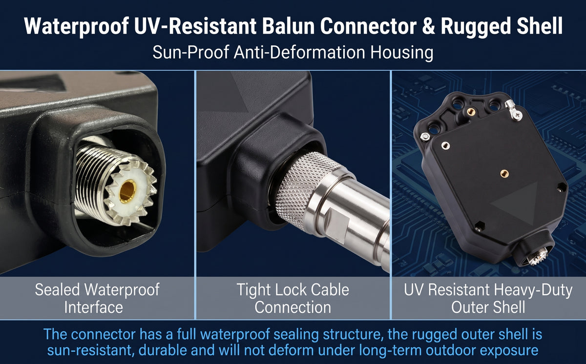 1:1 Current Balun, 1-54MHz 2000W High Power HF Shortwave Balun 64mm Large Ferrite Core, Ultra-Low SWR, Waterproof & UV-Resistant, Multi-Mount Design For 50Ohm Yagi/V-Type/Dipole Antennas