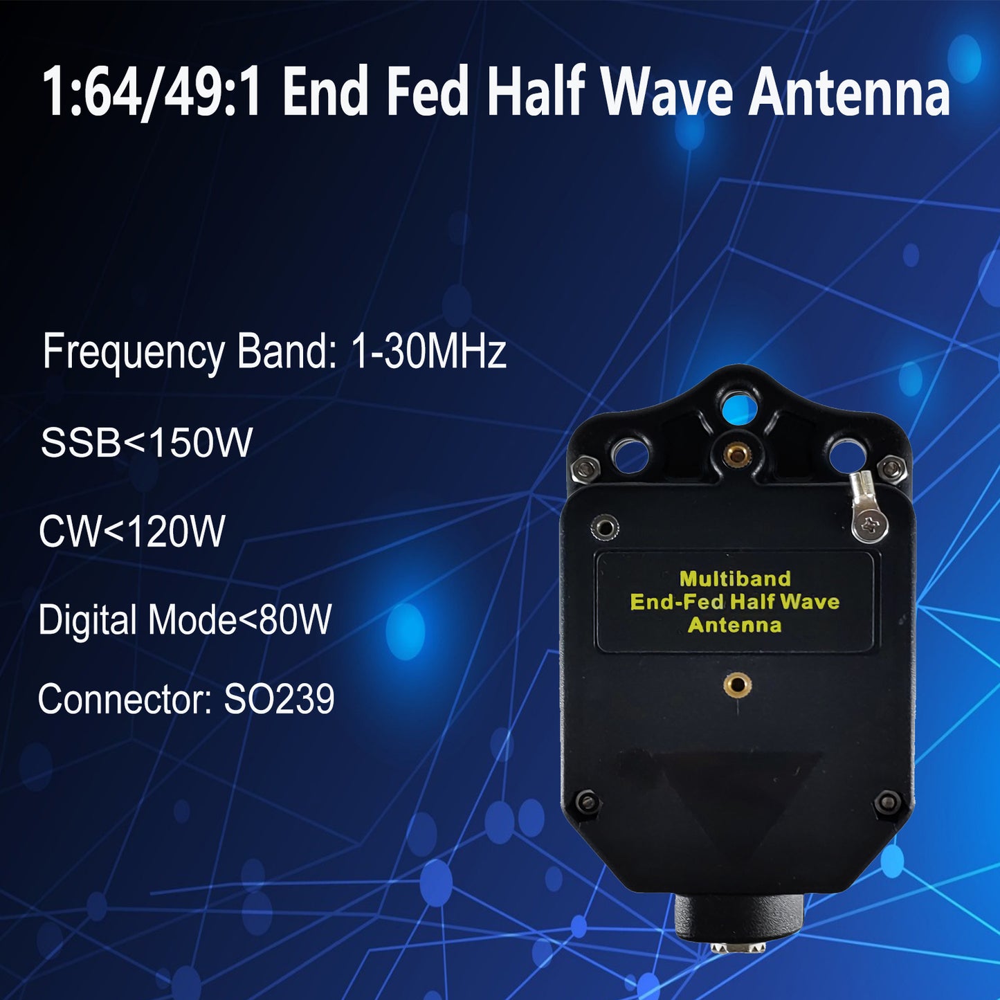 Upgraded 150W HF End Fed Antenna, 1-30MHz CW FM AM FT4 FT8 SSB End Fed Half Wave Radio Antenna 4 Band 8 Band for Outdoor 1:64 1:49
