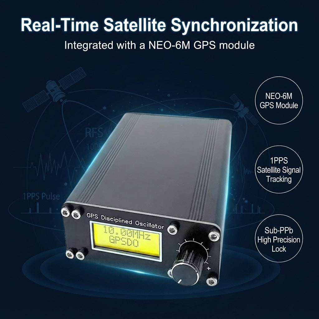 GPSDO Disciplined Oscillator, NEO-6M, ±0.001Hz High Precision ±0.001Hz High Precision, 10MHz Square Wave Real-time Data Monitoring, Compact GPSDO(Without Power Supply)