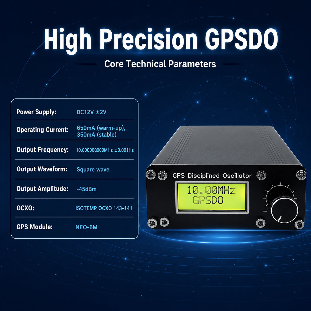 GPSDO Disciplined Oscillator, NEO-6M, ±0.001Hz High Precision ±0.001Hz High Precision, 10MHz Square Wave Real-time Data Monitoring, Compact GPSDO(Without Power Supply)
