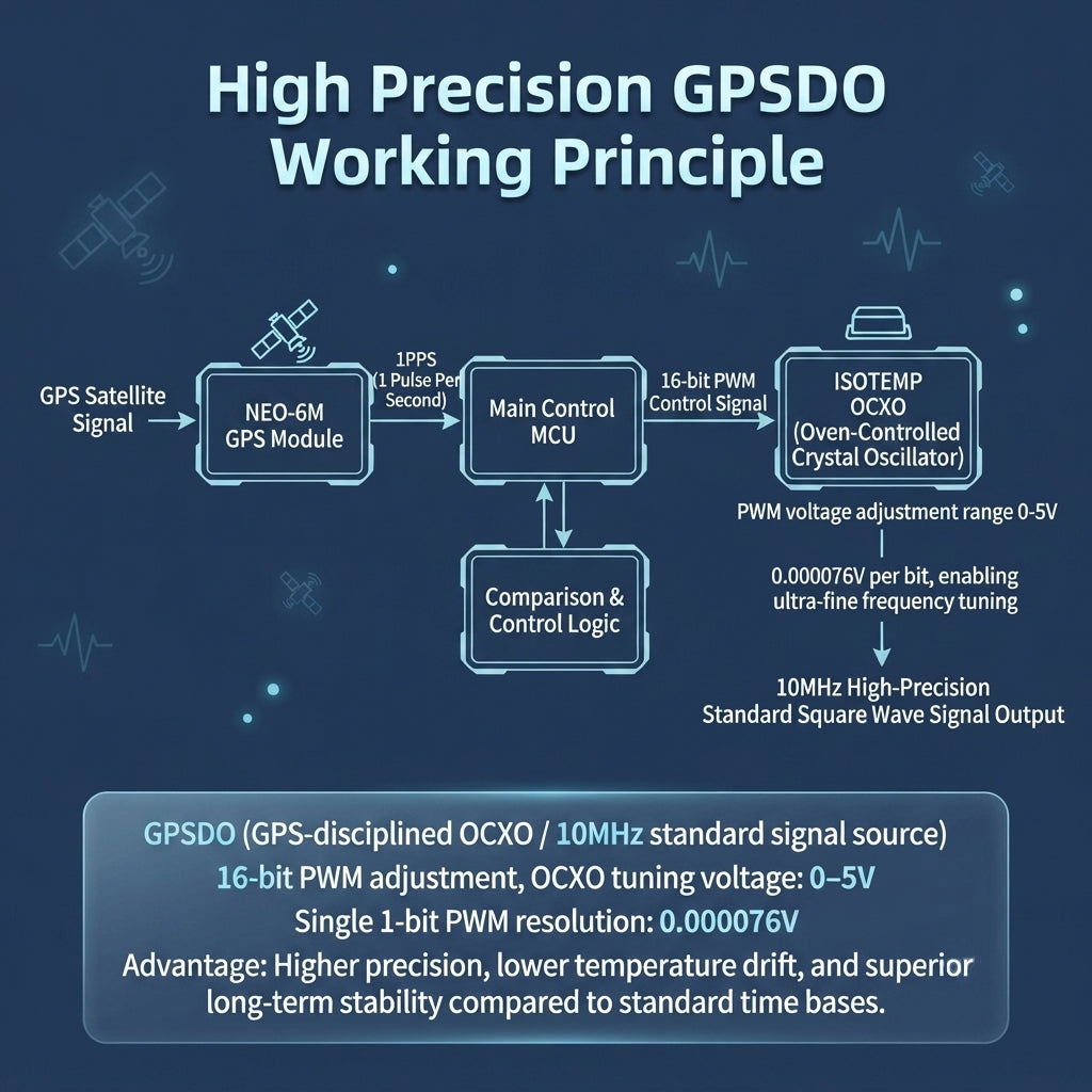 GPSDO Disciplined Oscillator, NEO-6M, ±0.001Hz High Precision ±0.001Hz High Precision, 10MHz Square Wave Real-time Data Monitoring, Compact GPSDO(Without Power Supply)