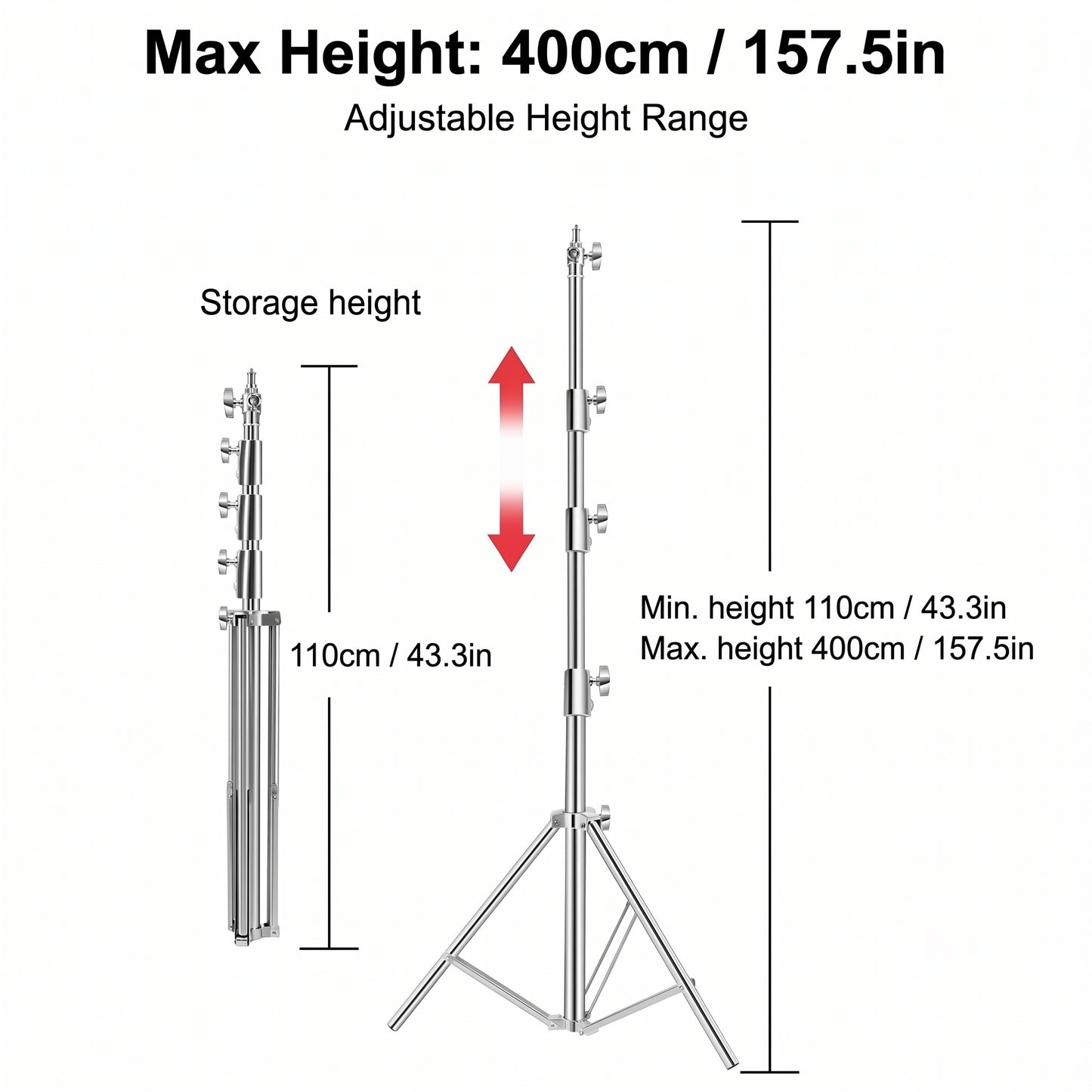 4M(13Ft) Stainless Steel Antenna Tripod Stand, Air Cushioned Corrosion-resistant Stainless Steel, Air Cushion Buffer, 1/4''&3/8'' Thread Adapter, Wind-resistant, Multi-scene POTA/Field
