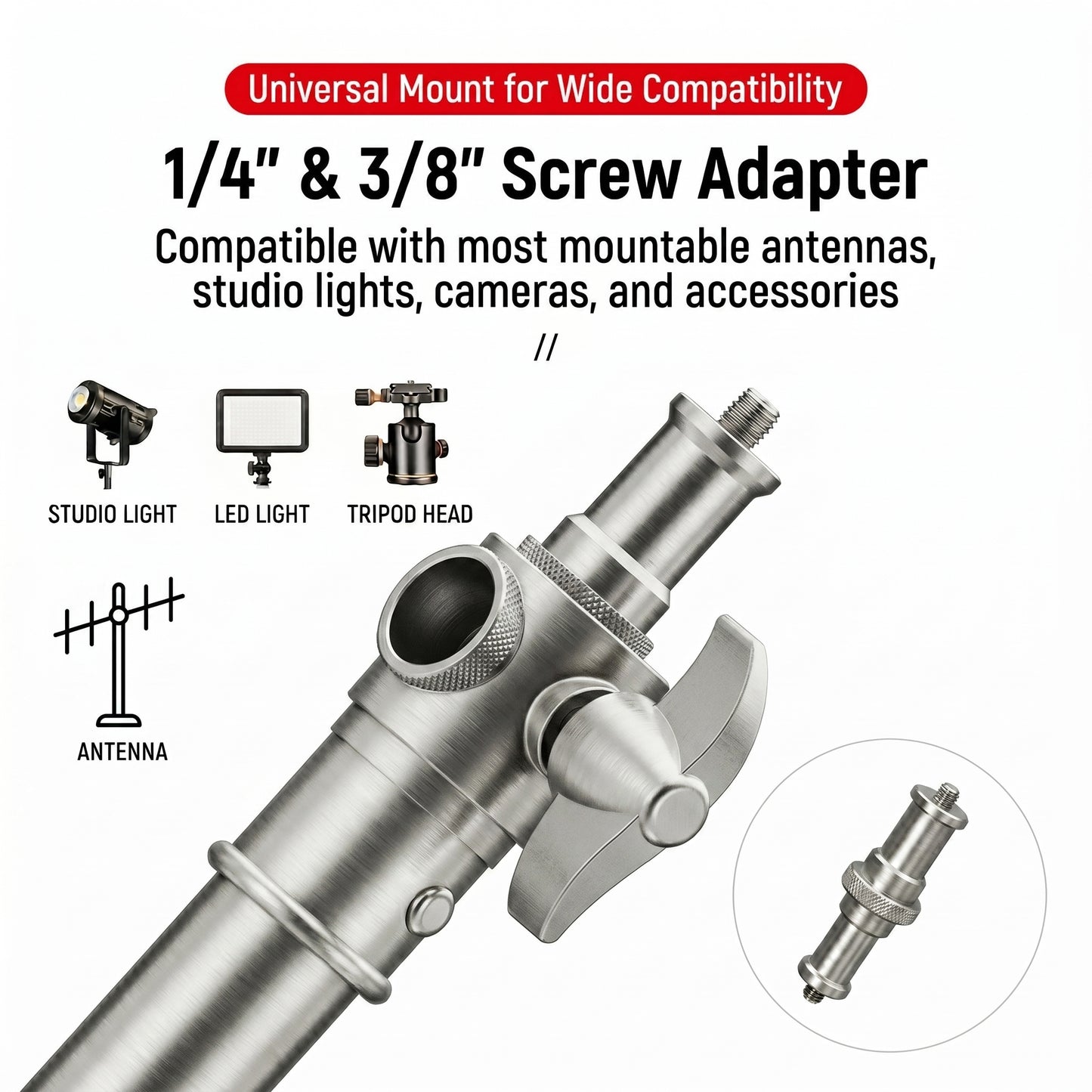 4M(13Ft) Stainless Steel Antenna Tripod Stand, Air Cushioned Corrosion-resistant Stainless Steel, Air Cushion Buffer, 1/4''&3/8'' Thread Adapter, Wind-resistant, Multi-scene POTA/Field