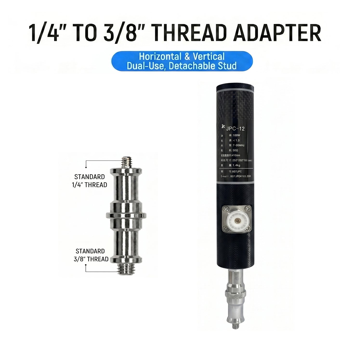 4M(13Ft) Stainless Steel Antenna Tripod Stand, Air Cushioned Corrosion-resistant Stainless Steel, Air Cushion Buffer, 1/4''&3/8'' Thread Adapter, Wind-resistant, Multi-scene POTA/Field