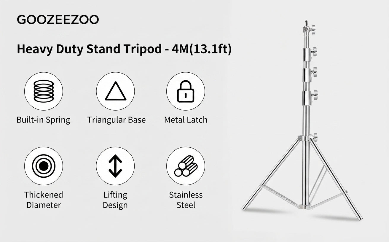 4M(13Ft) Stainless Steel Antenna Tripod Stand, Air Cushioned Corrosion-resistant Stainless Steel, Air Cushion Buffer, 1/4''&3/8'' Thread Adapter, Wind-resistant, Multi-scene POTA/Field