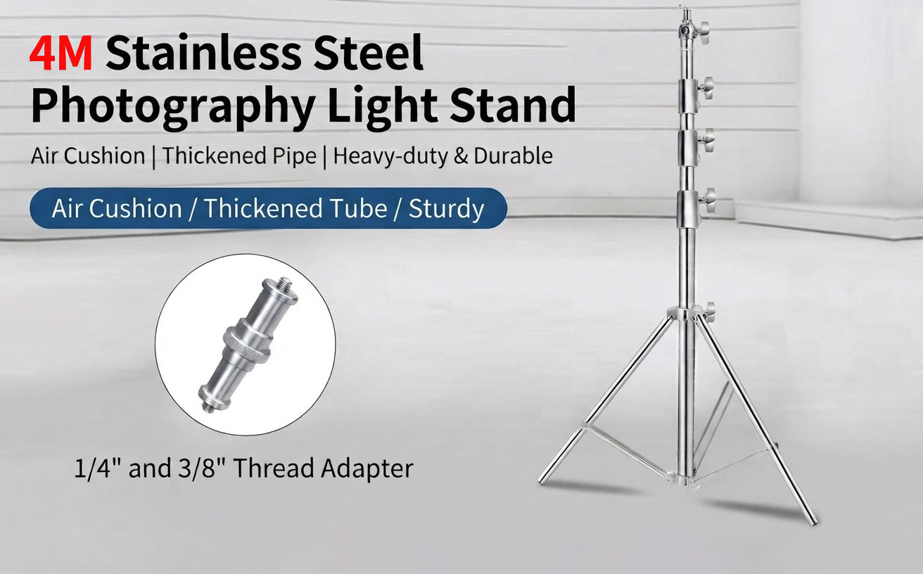 4M(13Ft) Stainless Steel Antenna Tripod Stand, Air Cushioned Corrosion-resistant Stainless Steel, Air Cushion Buffer, 1/4''&3/8'' Thread Adapter, Wind-resistant, Multi-scene POTA/Field