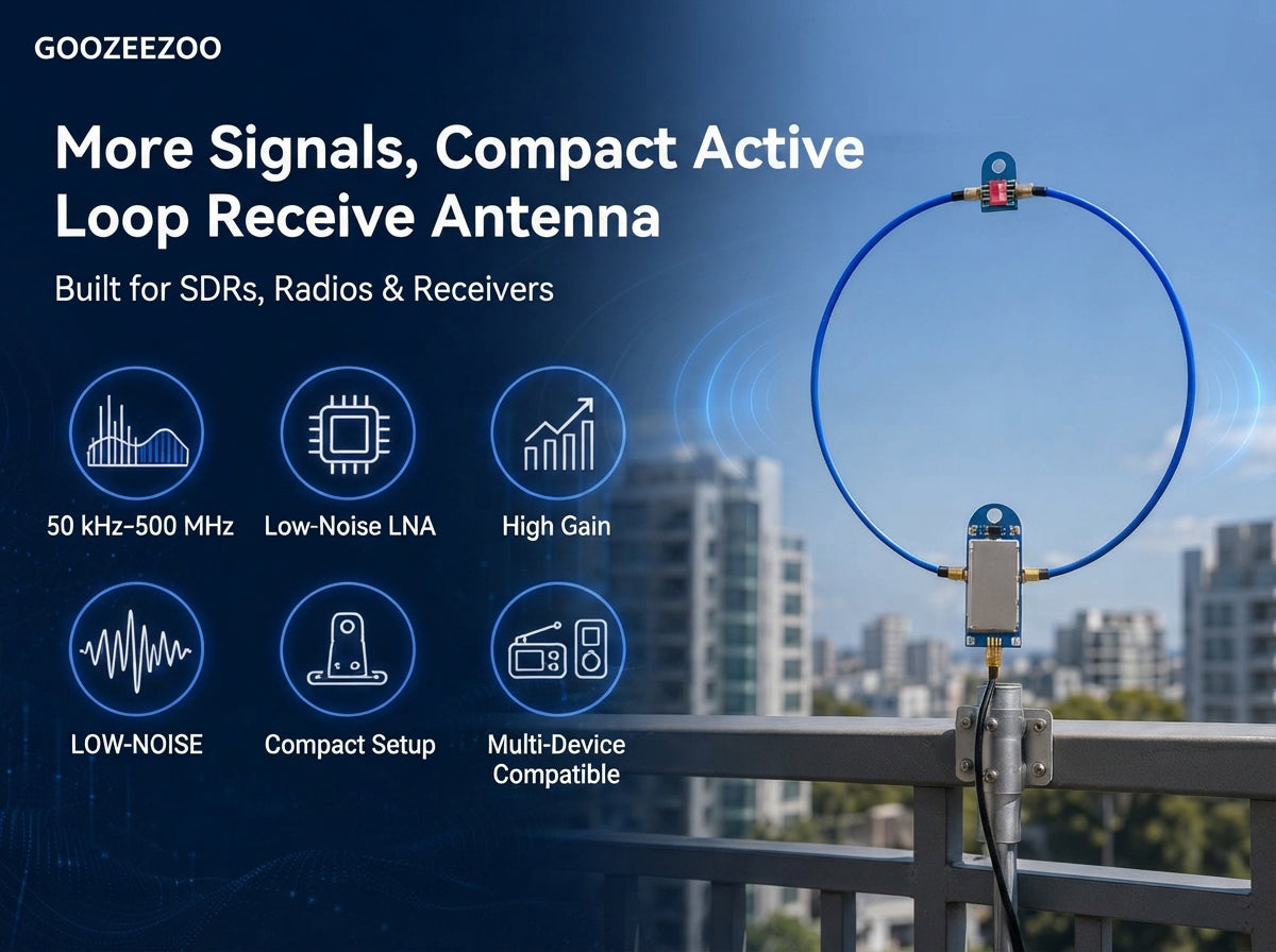 HFDY Active Magnetic Loop Antenna, 50KHz-500MHz HF AM FM VHF UHF Low-noise Amplifier, 17dB Gain Magnetic Loop Receiving Antenna for Ham Radio (with Improved Amplifier)