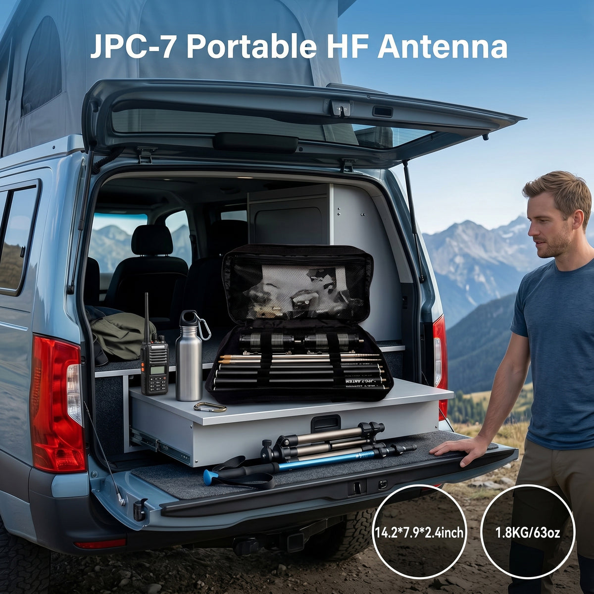 JPC-7 HF Antennas for Ham Radio with Slide Regulator 7MHz-50MHz All Band Hf Vertical Antenna 100W for Outdoor/Balcony/Trip