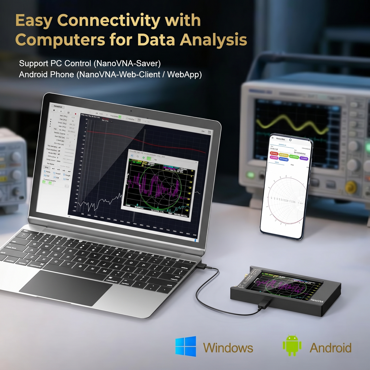 NanoVNA-H4 Vector Network Analyzer V4.4, 9kHz-1.5GHz 4-inch Touchscreen, Supports S-parameter/SWR/Smith Chart/TDR Test, 1950mAh Battery, Full Calibration Accessory Kit Included