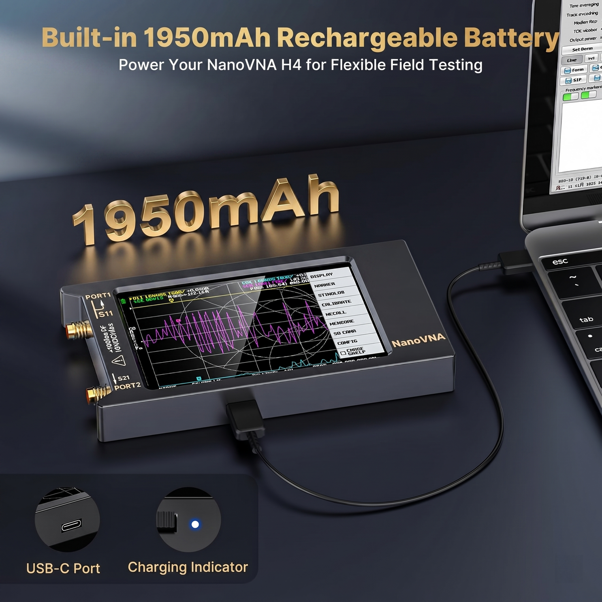 NanoVNA-H4 Vector Network Analyzer V4.4, 9kHz-1.5GHz 4-inch Touchscreen, Supports S-parameter/SWR/Smith Chart/TDR Test, 1950mAh Battery, Full Calibration Accessory Kit Included